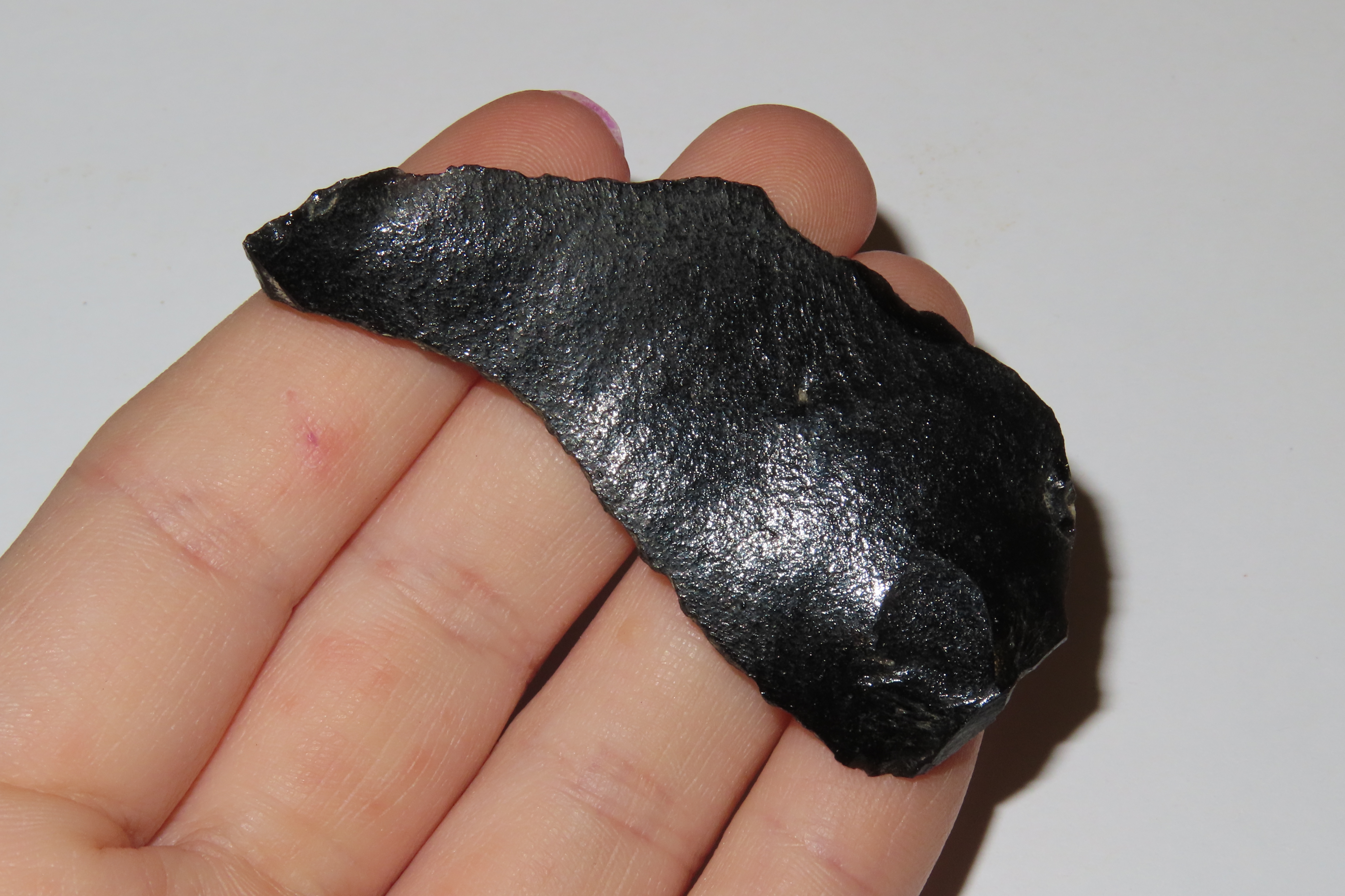 2 3/8" Paleo Crescent Knife found in the Black Rock Desert, Nevada. Well patinated Obsidian Indian Arrowhead, Artifact.