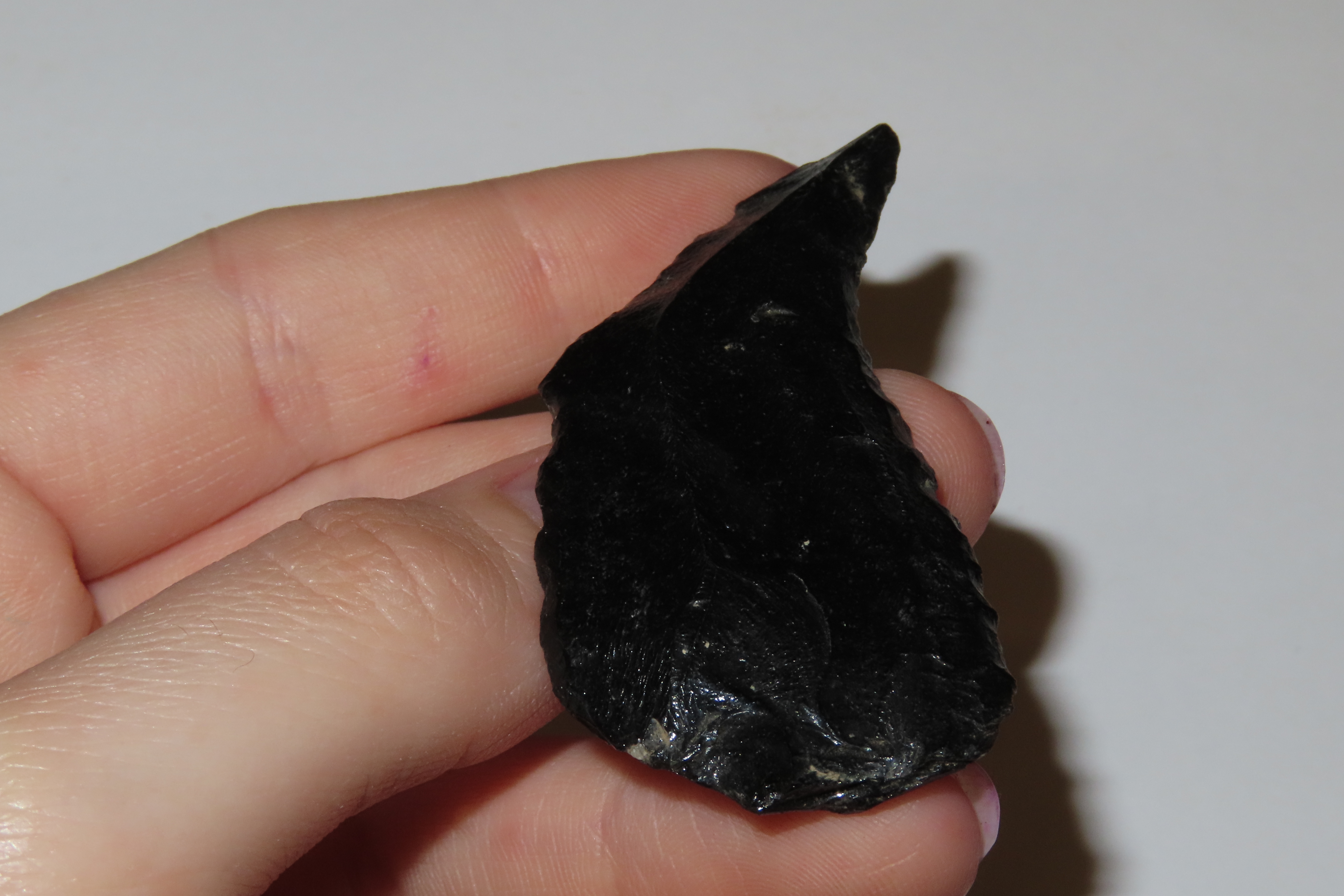 2 3/8" Paleo Crescent Knife found in the Black Rock Desert, Nevada. Well patinated Obsidian Indian Arrowhead, Artifact.