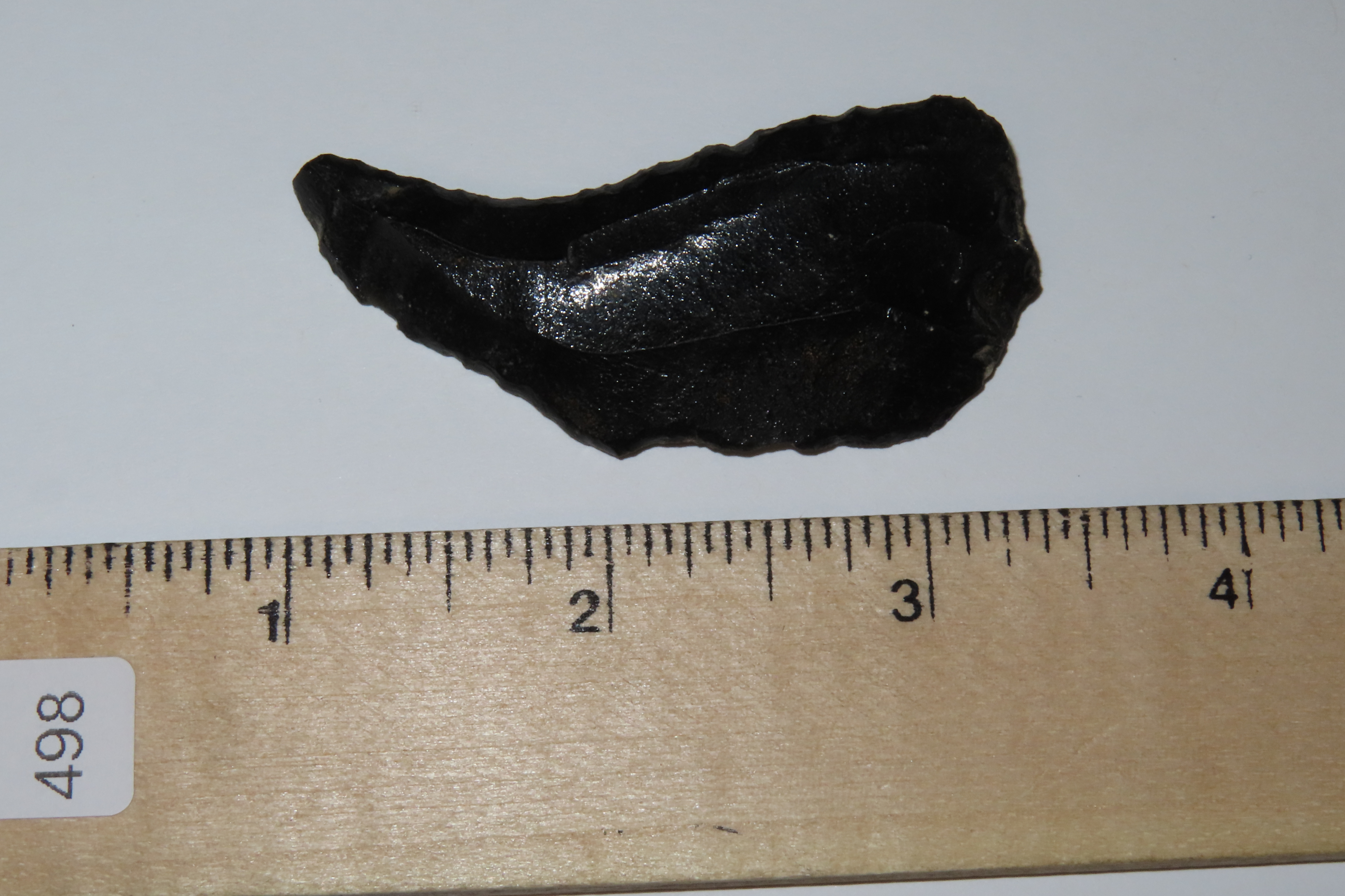 2 3/8" Paleo Crescent Knife found in the Black Rock Desert, Nevada. Well patinated Obsidian Indian Arrowhead, Artifact.