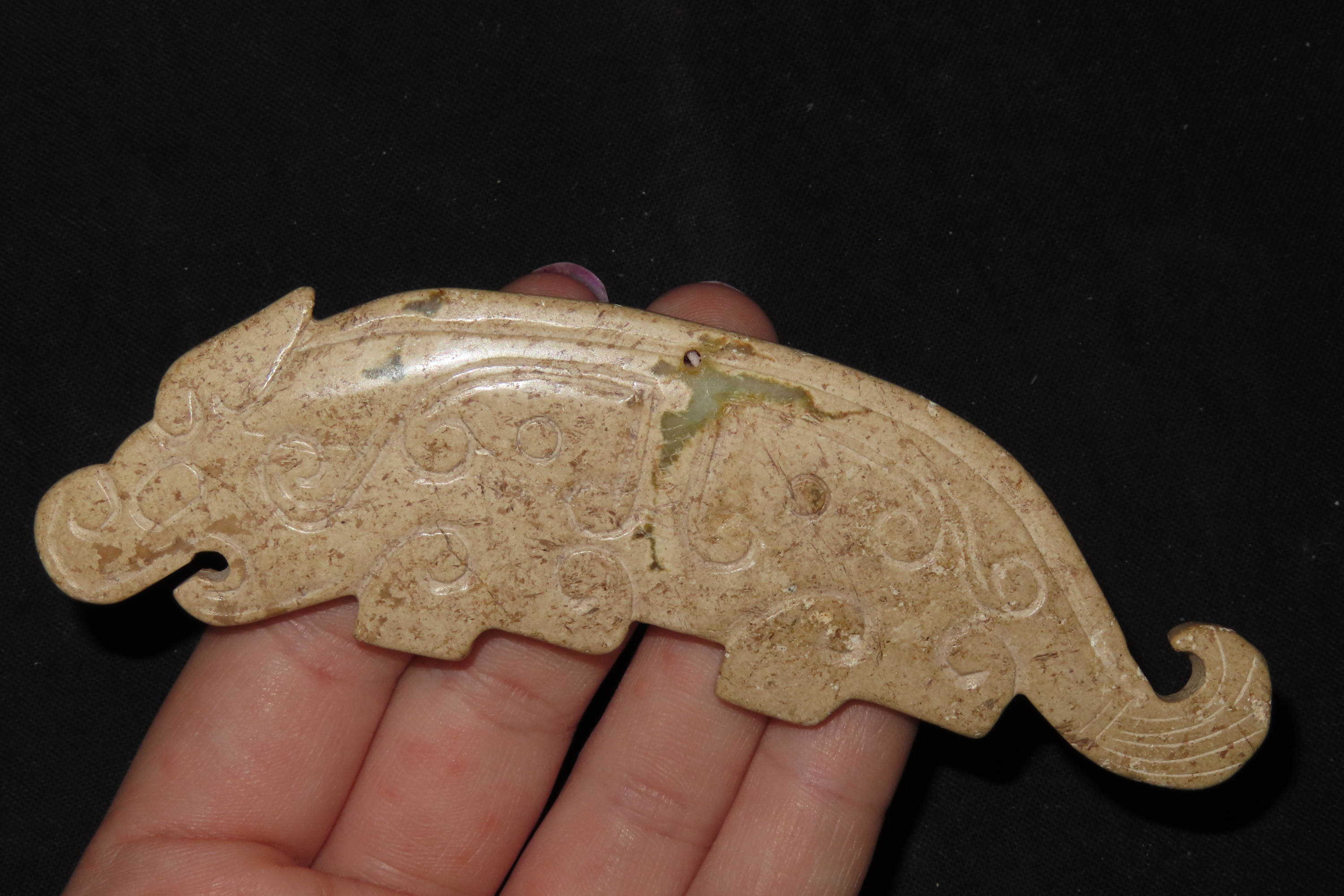 Nice Antique Chinese Hongshan Culture Jade Effigy Pendant, Hand Made Example.