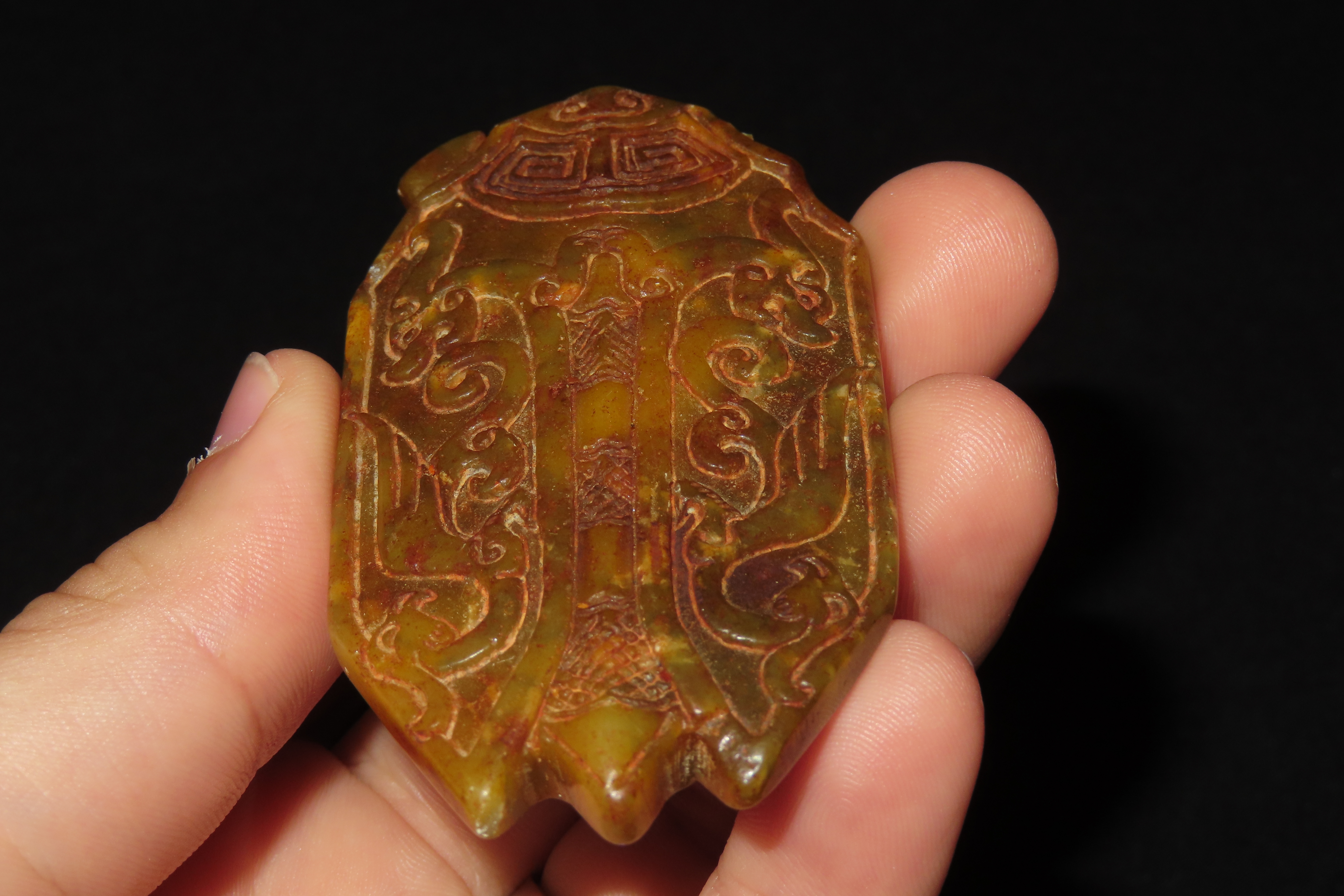 Nice Antique Chinese Hongshan Culture Jade Effigy Pendant, Hand Made Example.