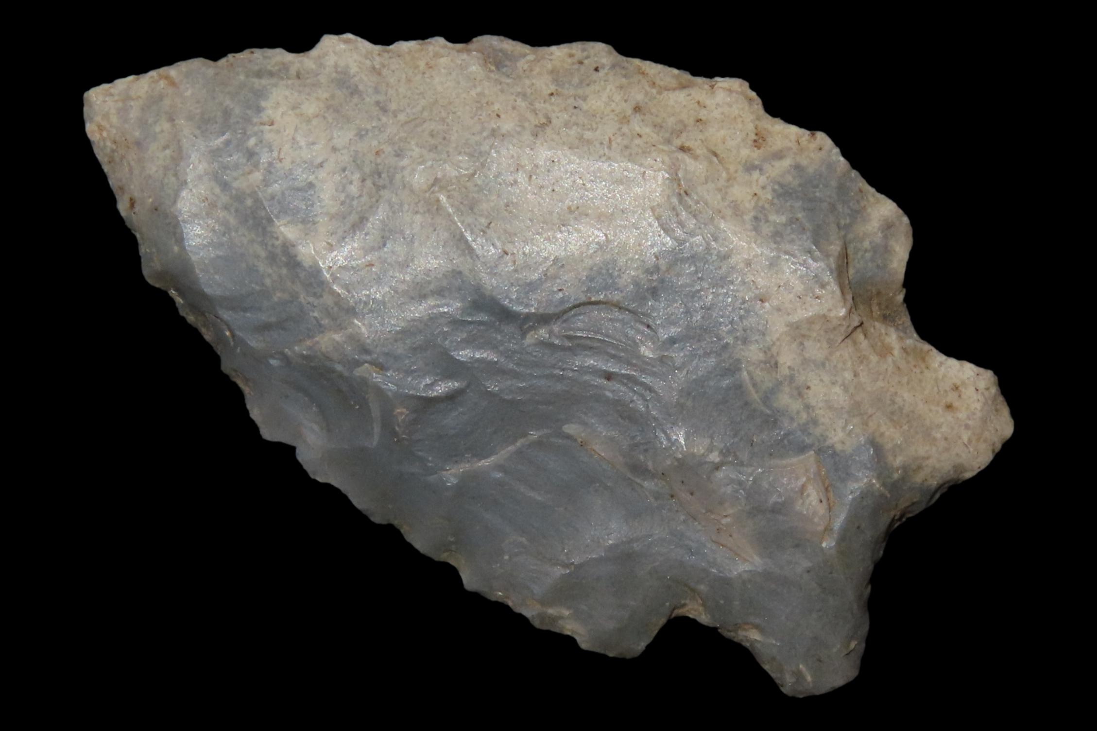 Two Tone Blue & White Serrated Kirk found in Wayne County Kentucky. Indian Arrowhead, Artifact.