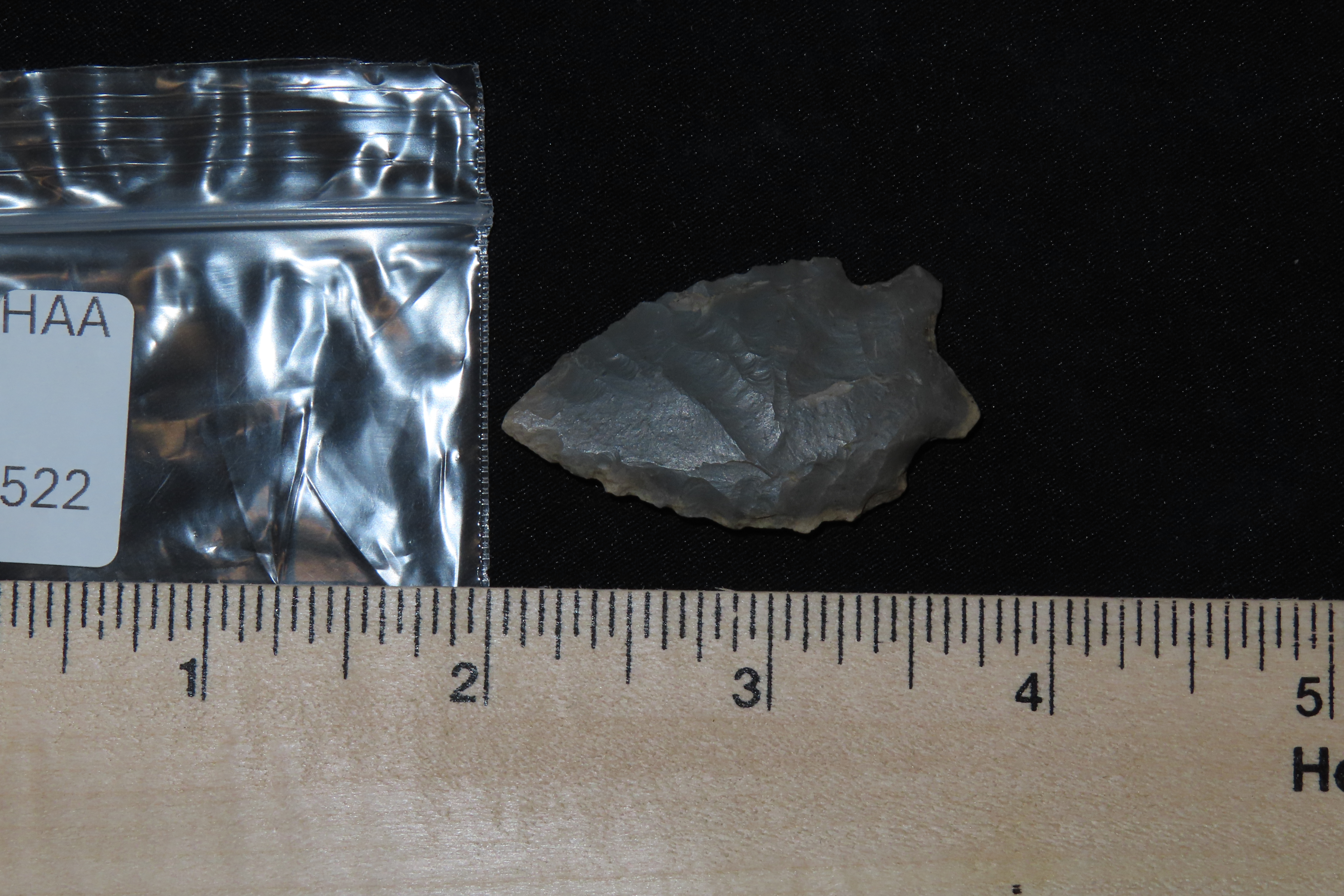 Two Tone Blue & White Serrated Kirk found in Wayne County Kentucky. Indian Arrowhead, Artifact.
