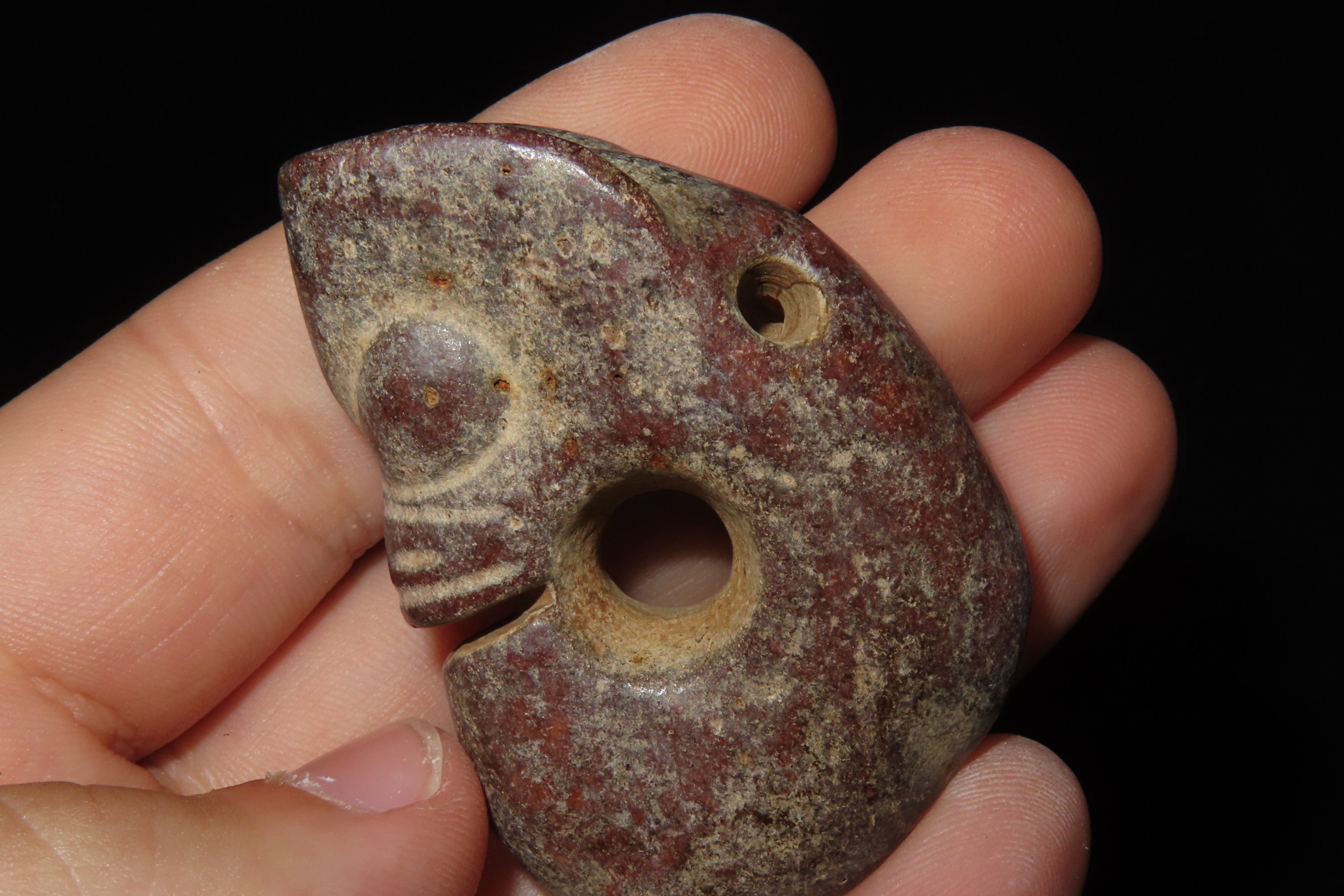 Nice Antique Chinese Hongshan Culture Jade Effigy Pendant, Hand Made Example.