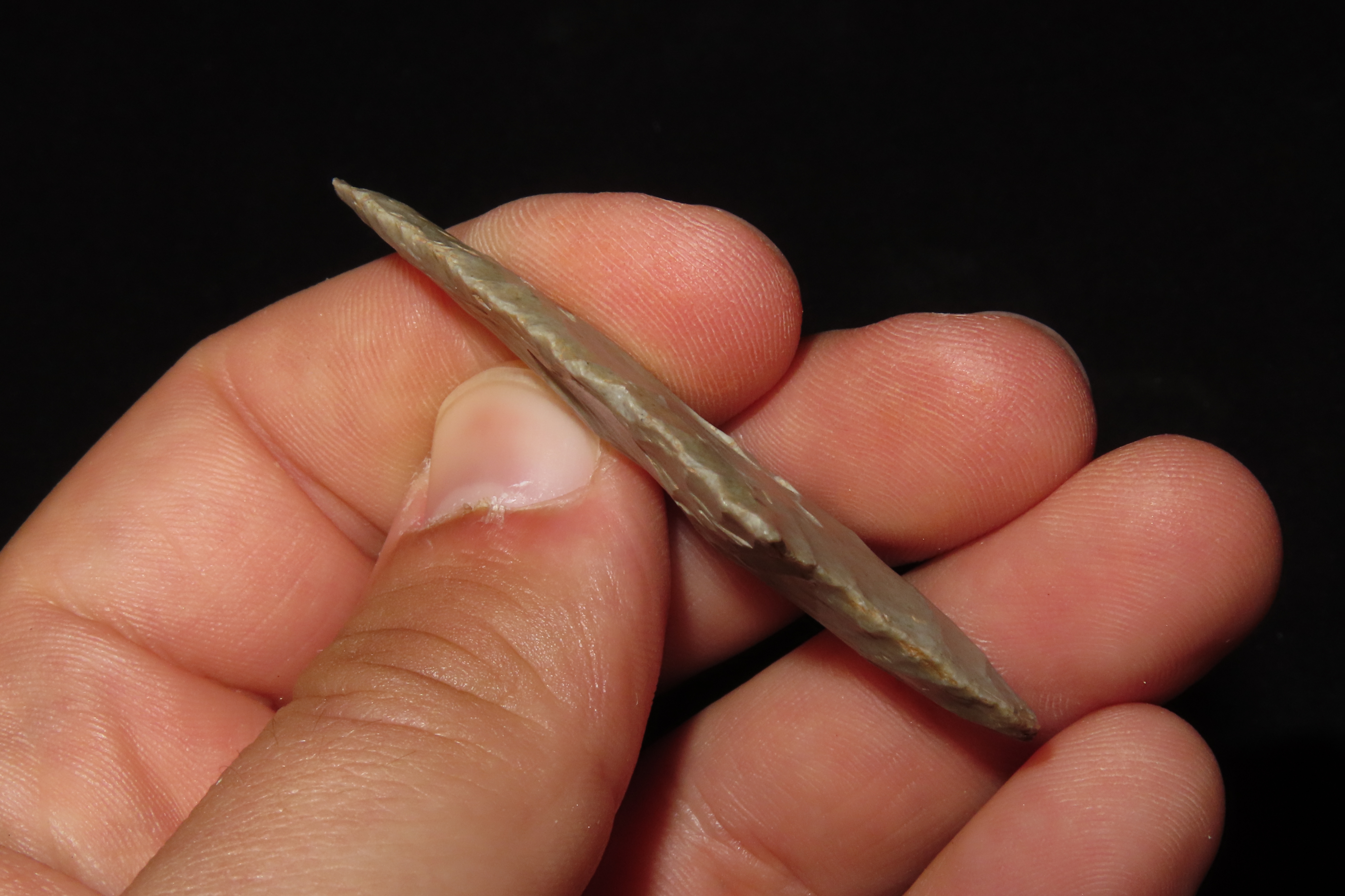 Wafer thin 2 1/4" Gary / Adena found in Mccurtain County Oklahoma. Indian Arrowhead, Artifact.