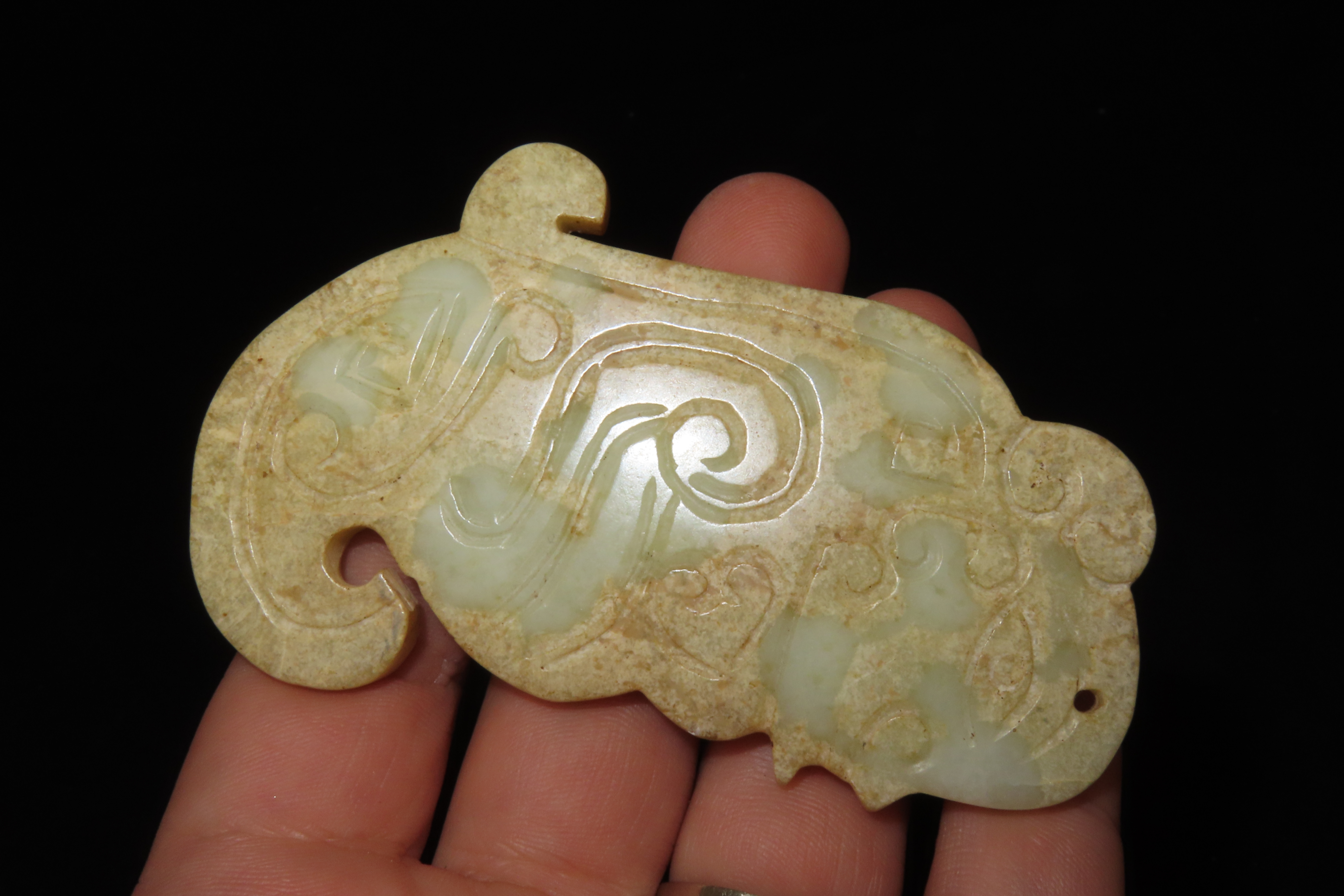 Nice Antique Chinese Hongshan Culture Jade Effigy Pendant, Hand Made Example.