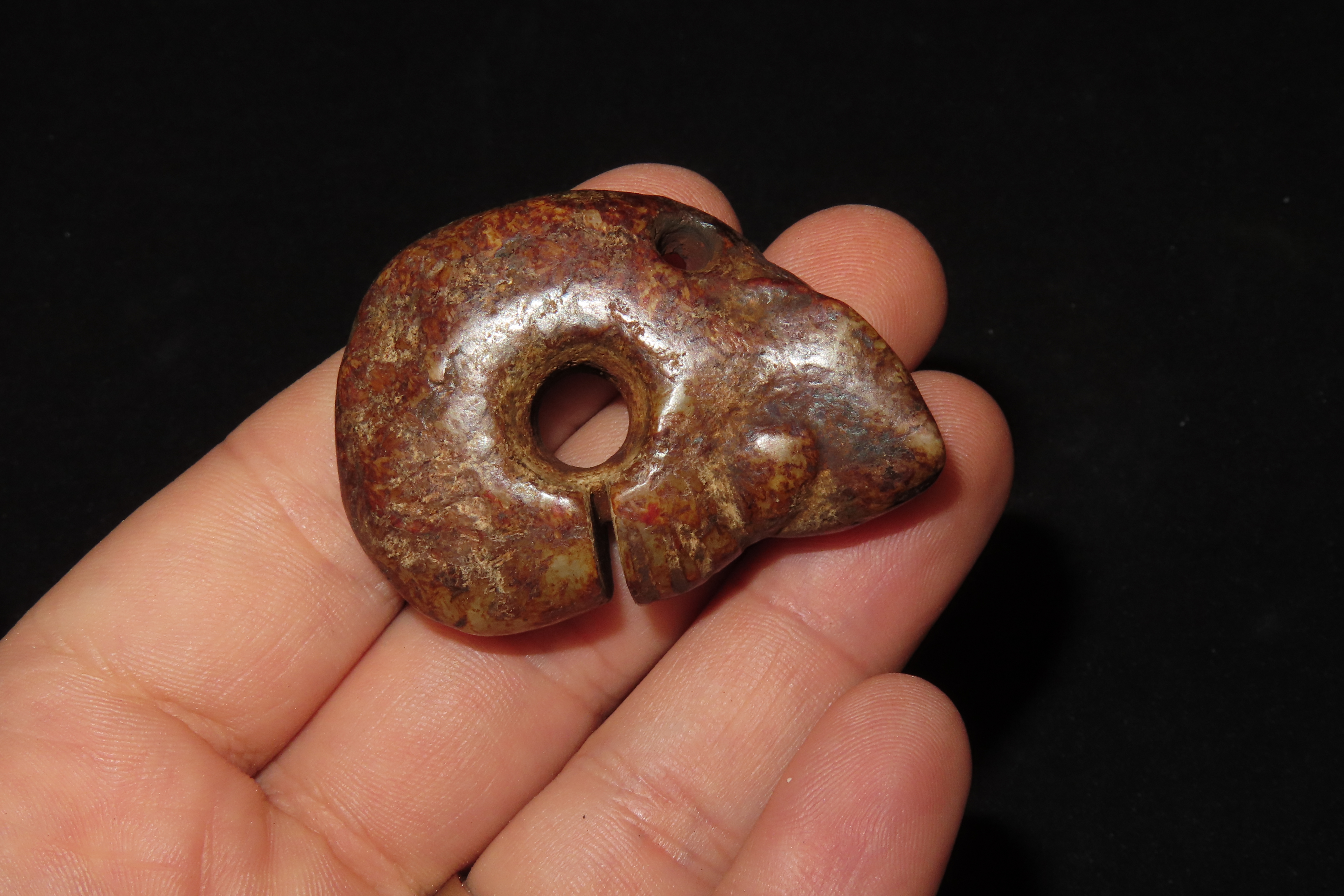 Nice Antique Chinese Hongshan Culture Jade Effigy Pendant, Hand Made Example.