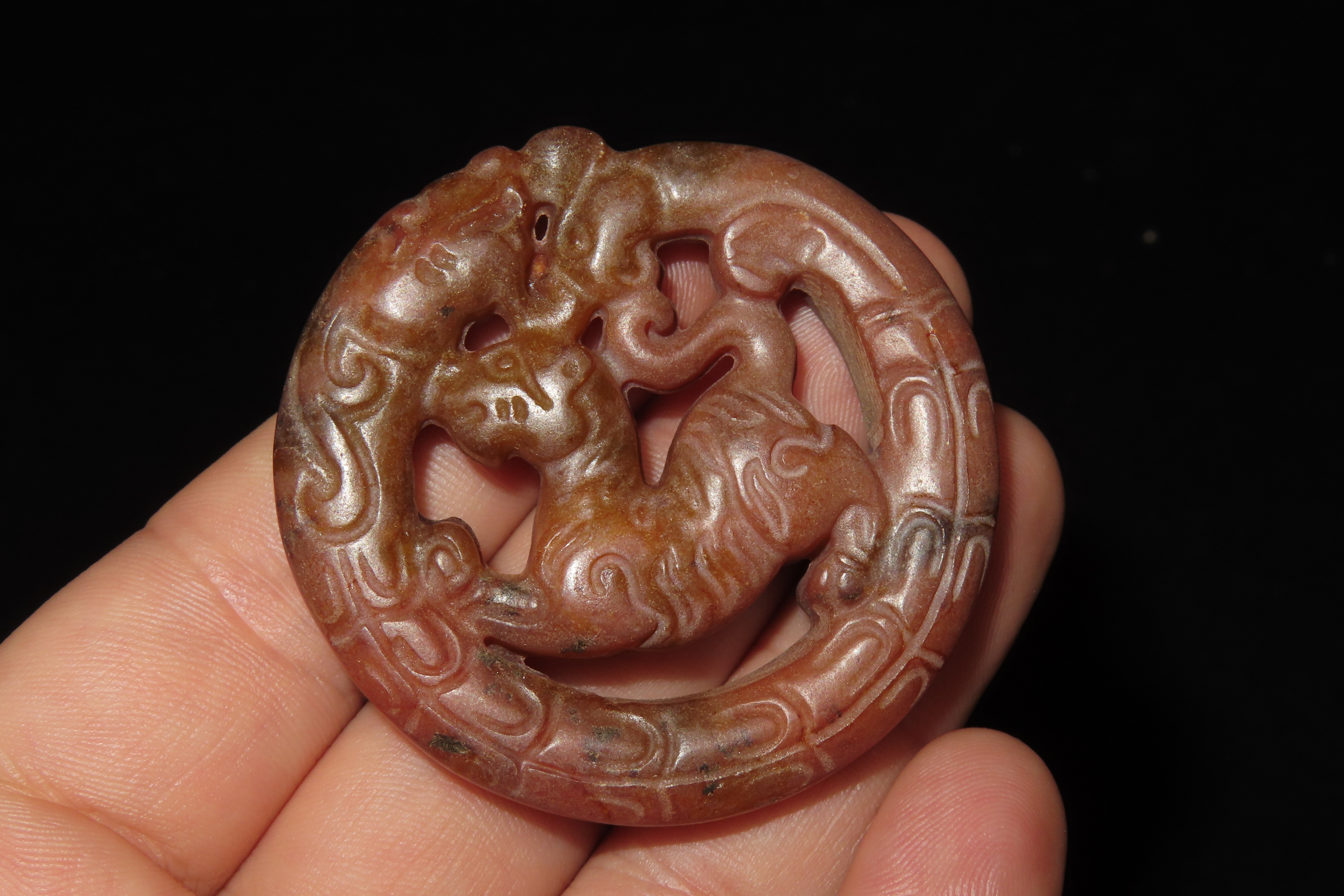 Nice Antique Chinese Hongshan Culture Jade Effigy Pendant, Hand Made Example.