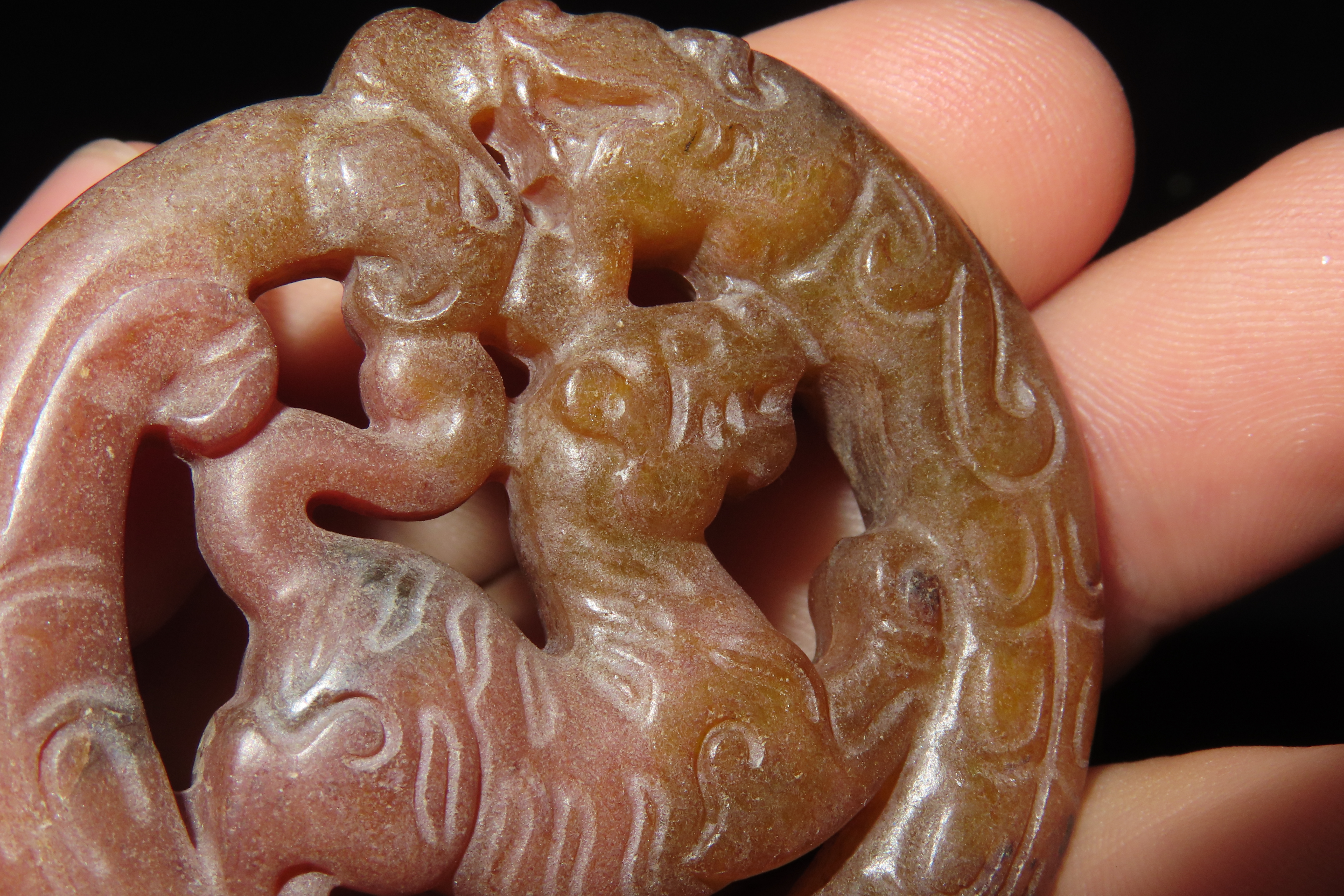Nice Antique Chinese Hongshan Culture Jade Effigy Pendant, Hand Made Example.