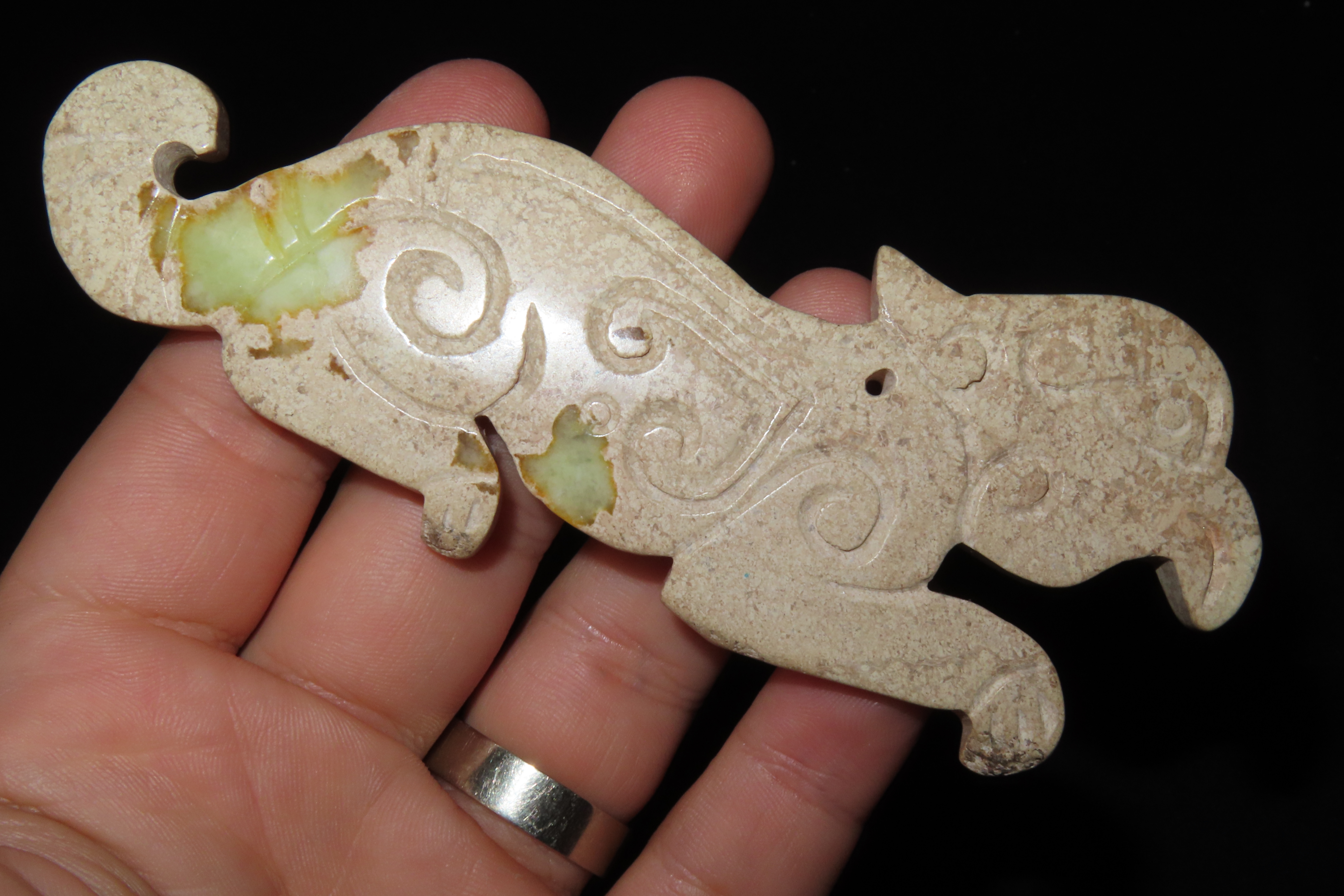 Nice Antique Chinese Hongshan Culture Jade Effigy Pendant, Hand Made Example.