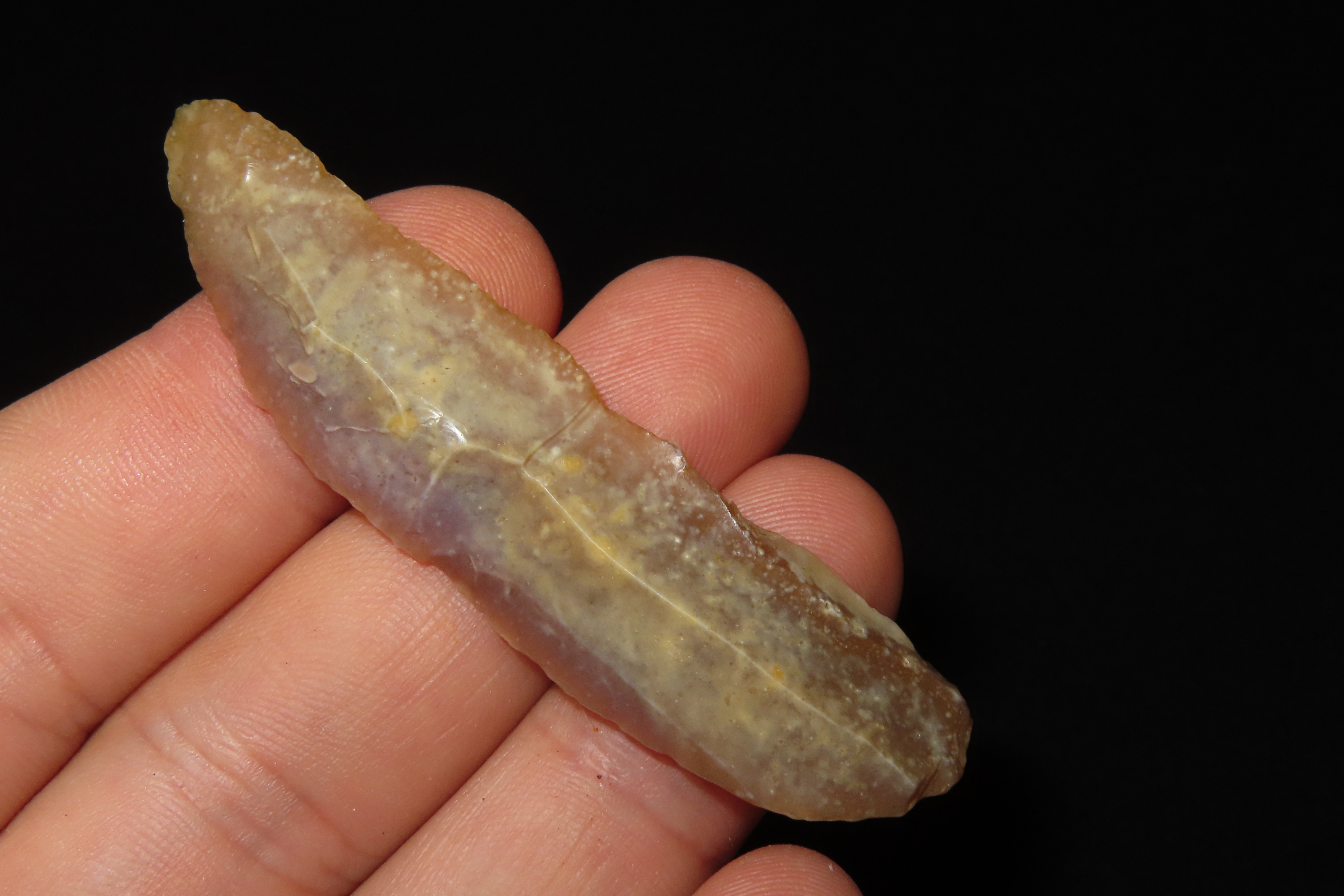 Upper Paleolithic (11k-35k years old) Flint blade from Bergerac Region France, from Cro-Magnon man, 3 3/4" Long.