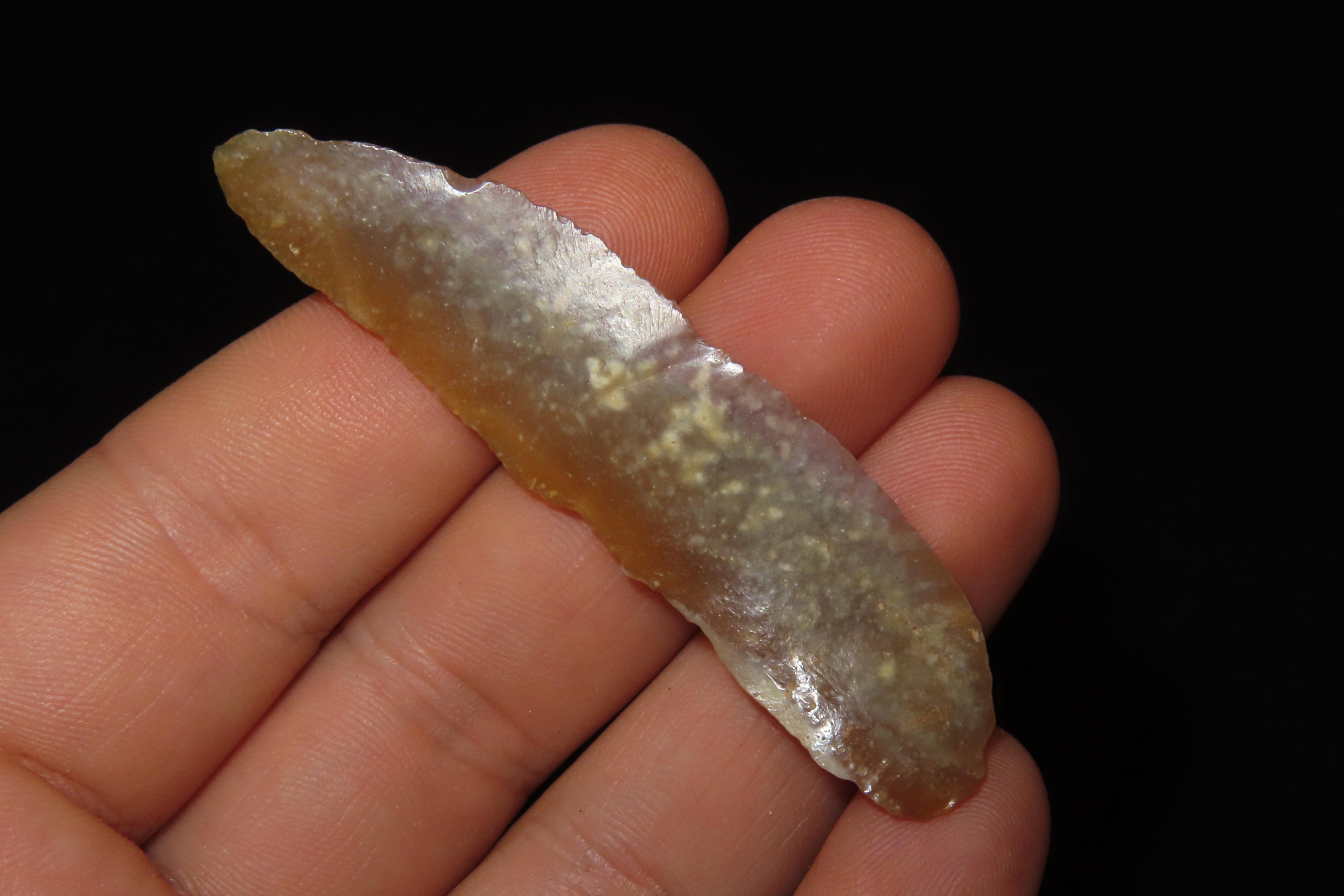 Upper Paleolithic (11k-35k years old) Flint blade from Bergerac Region France, from Cro-Magnon man, 3 3/4" Long.