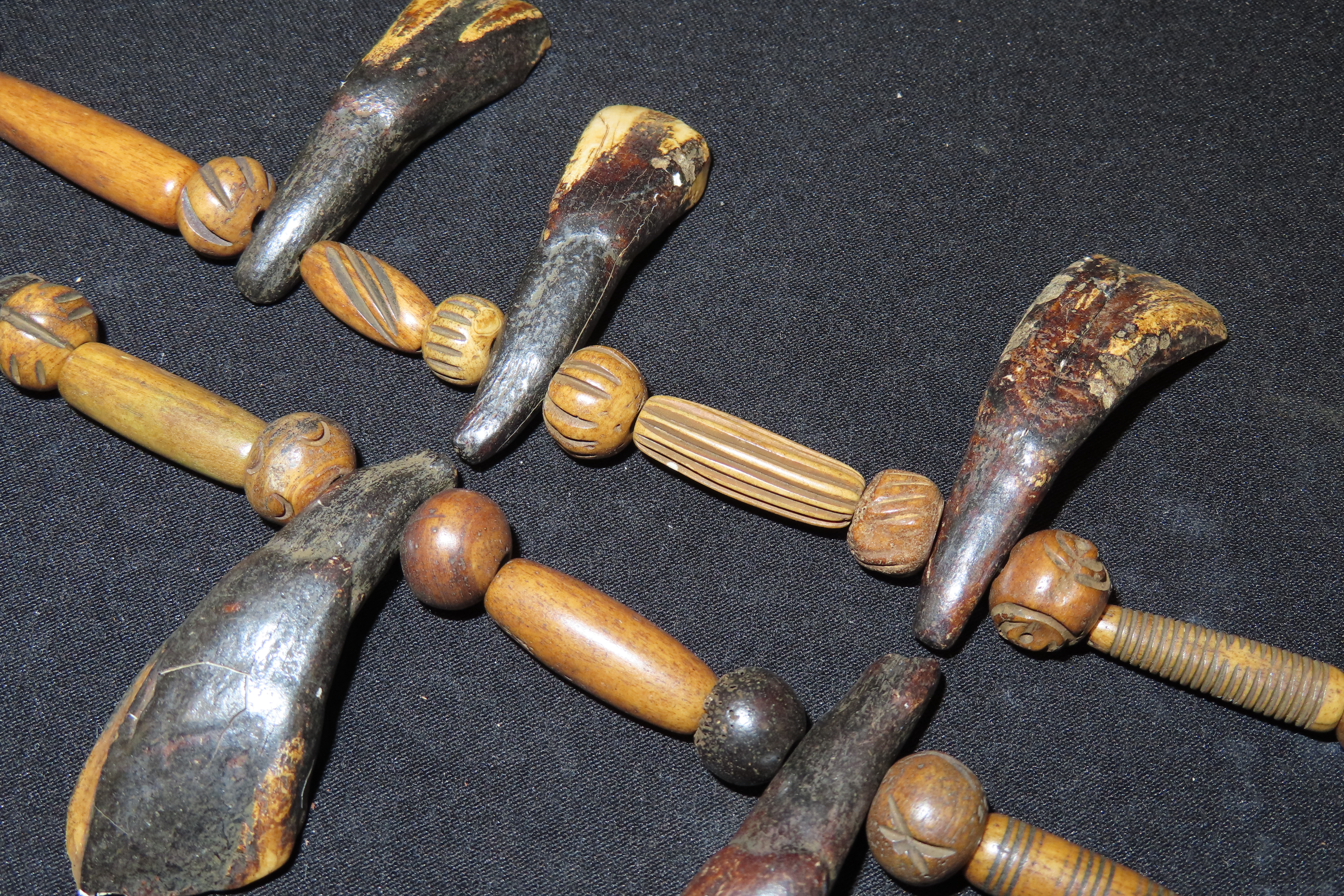 25" Plains Indian Drilled Buffalo Tooth Necklace with Chevron Trade Beads.