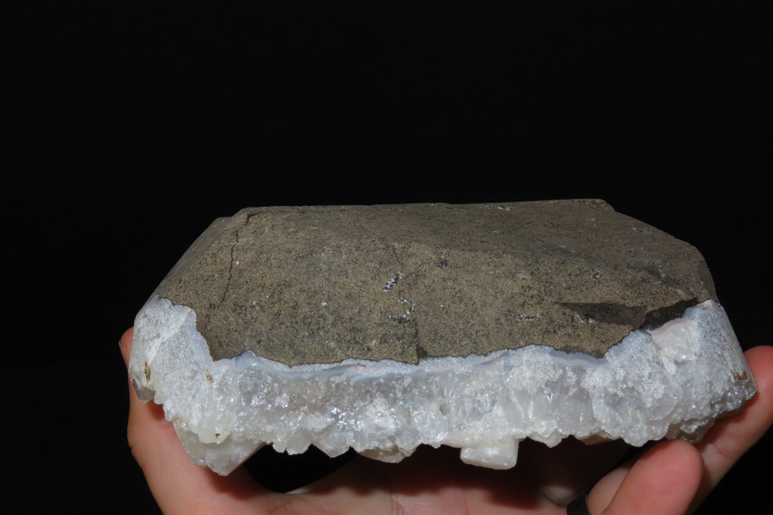 Beautiful Large Clear & White Quartz Crystal Cluster, Great Display Specimen. Frosted, looks like its dusted with Snow.