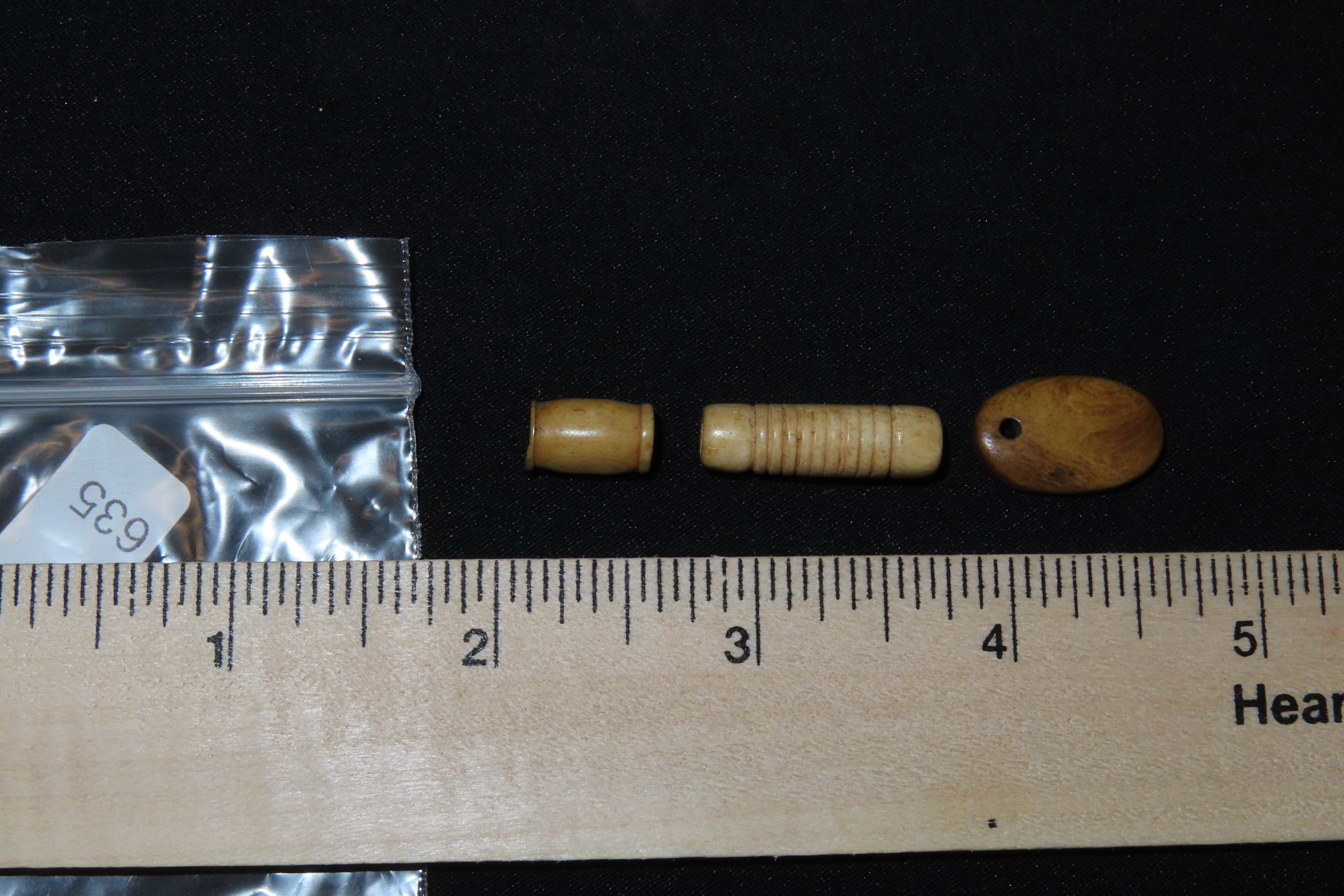 Bone Pendant & Engraved Beads found in South Dakota. Highly Polished Examples, Mandan Culture, Circa 1600-1700's