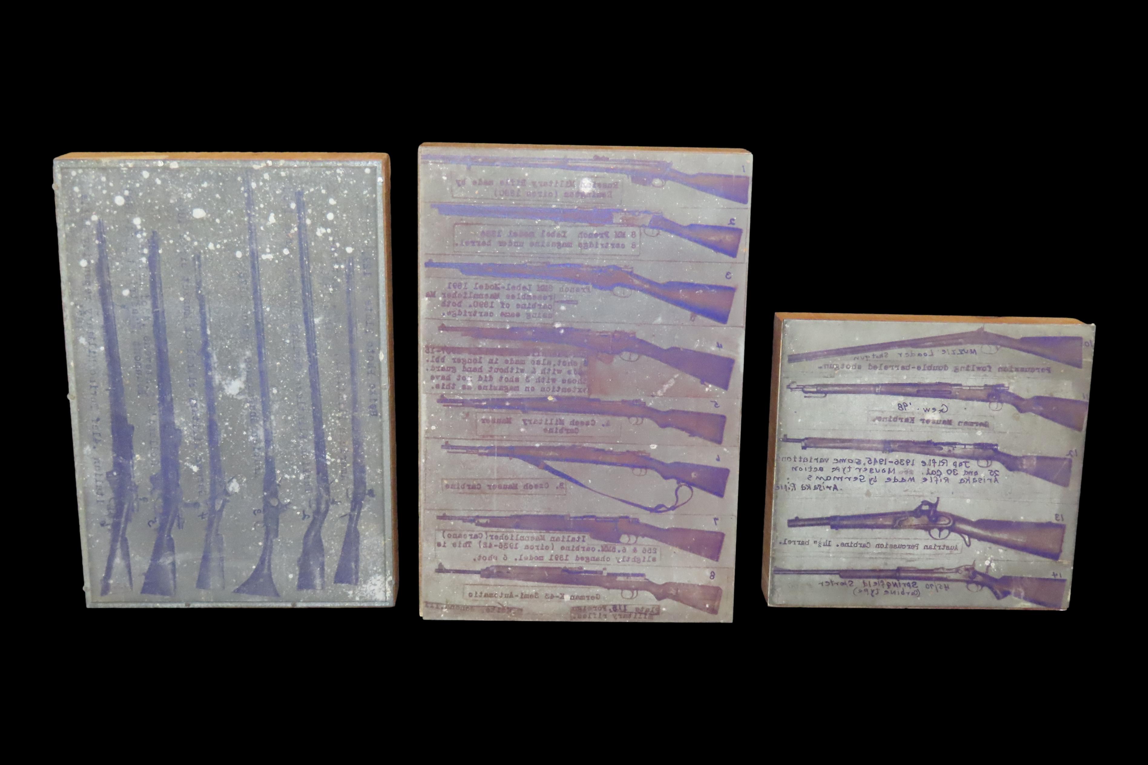 Lot of Antique Printing Plates with Guns, Rifles, Muzzleloader, Kentucky Long Rifles, etc. Used in Rev. Heike's Book on guns.