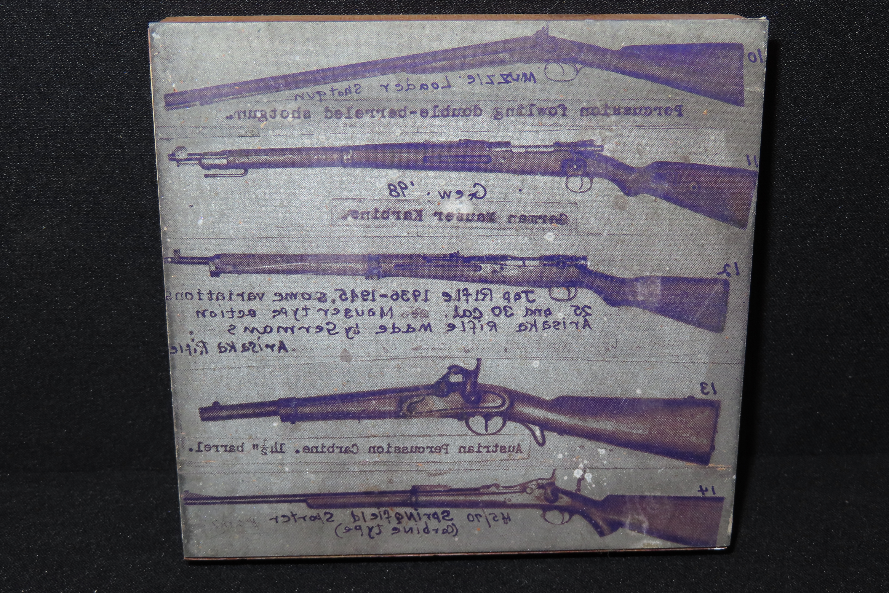 Lot of Antique Printing Plates with Guns, Rifles, Muzzleloader, Kentucky Long Rifles, etc. Used in Rev. Heike's Book on guns.