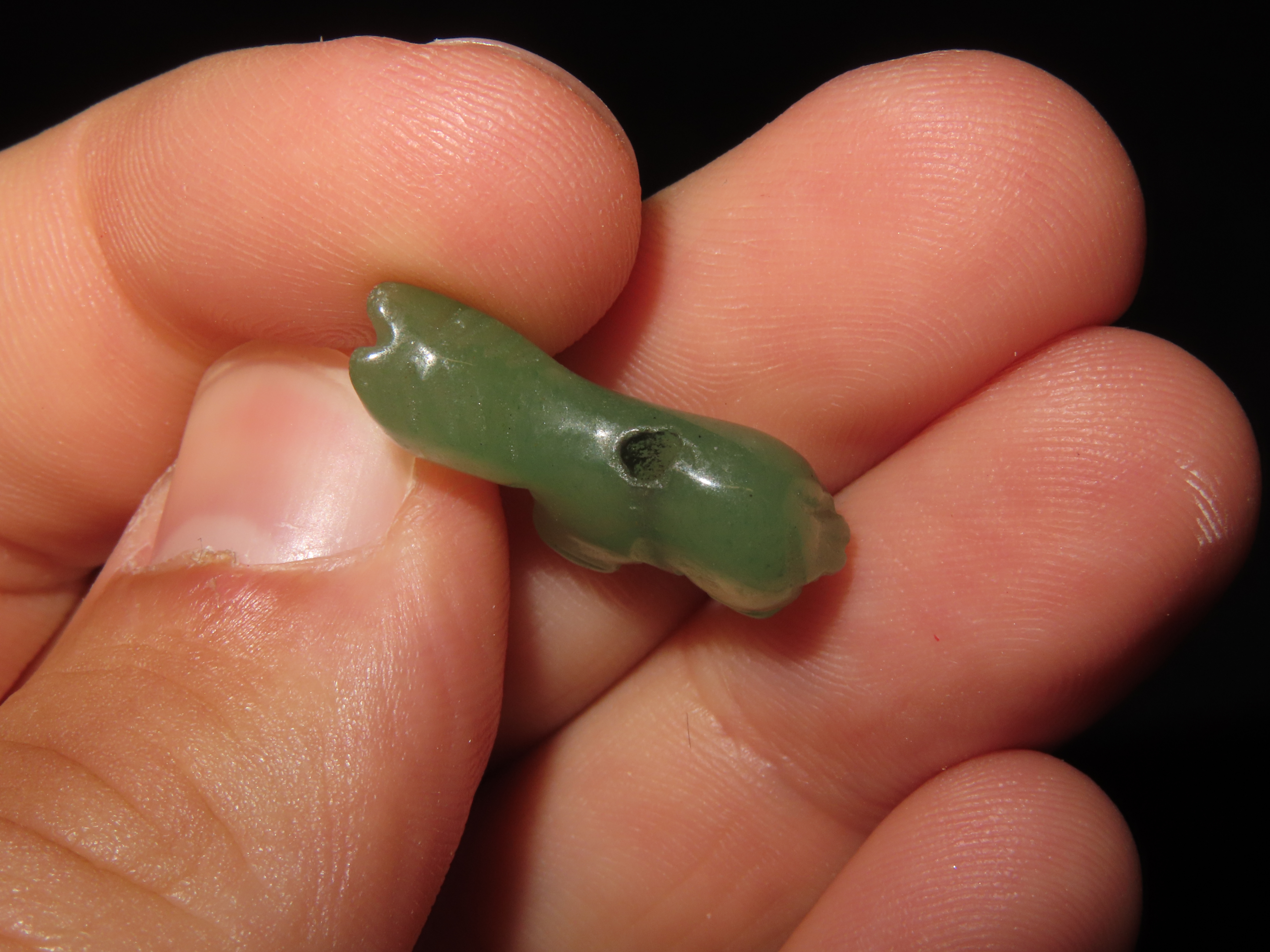 Nice Translucent Jade Zuni Fetish Donkey Effigy Bead, Animal Effigy, Great Example