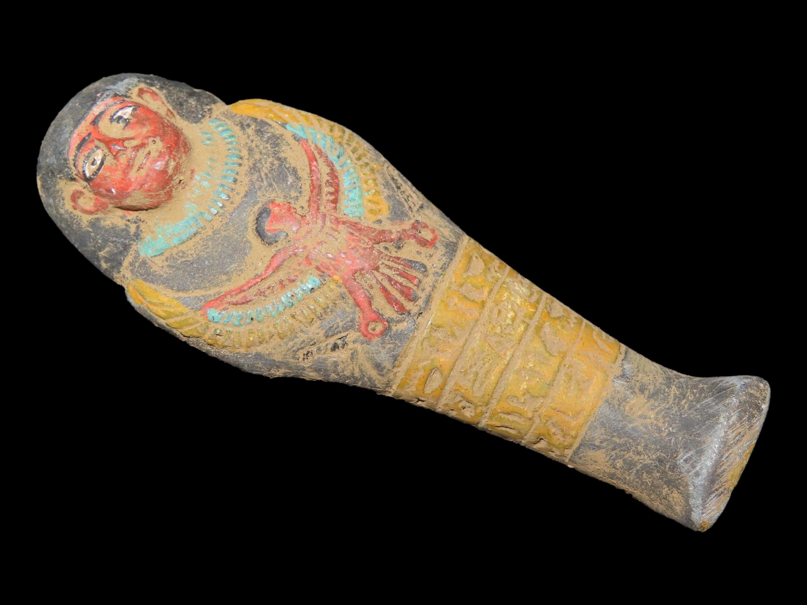 3 3/4" Egyptian Ushtabi / Shabti 1085-730 BC, Faience, Nice Example with nice Original Paint & Great Patina