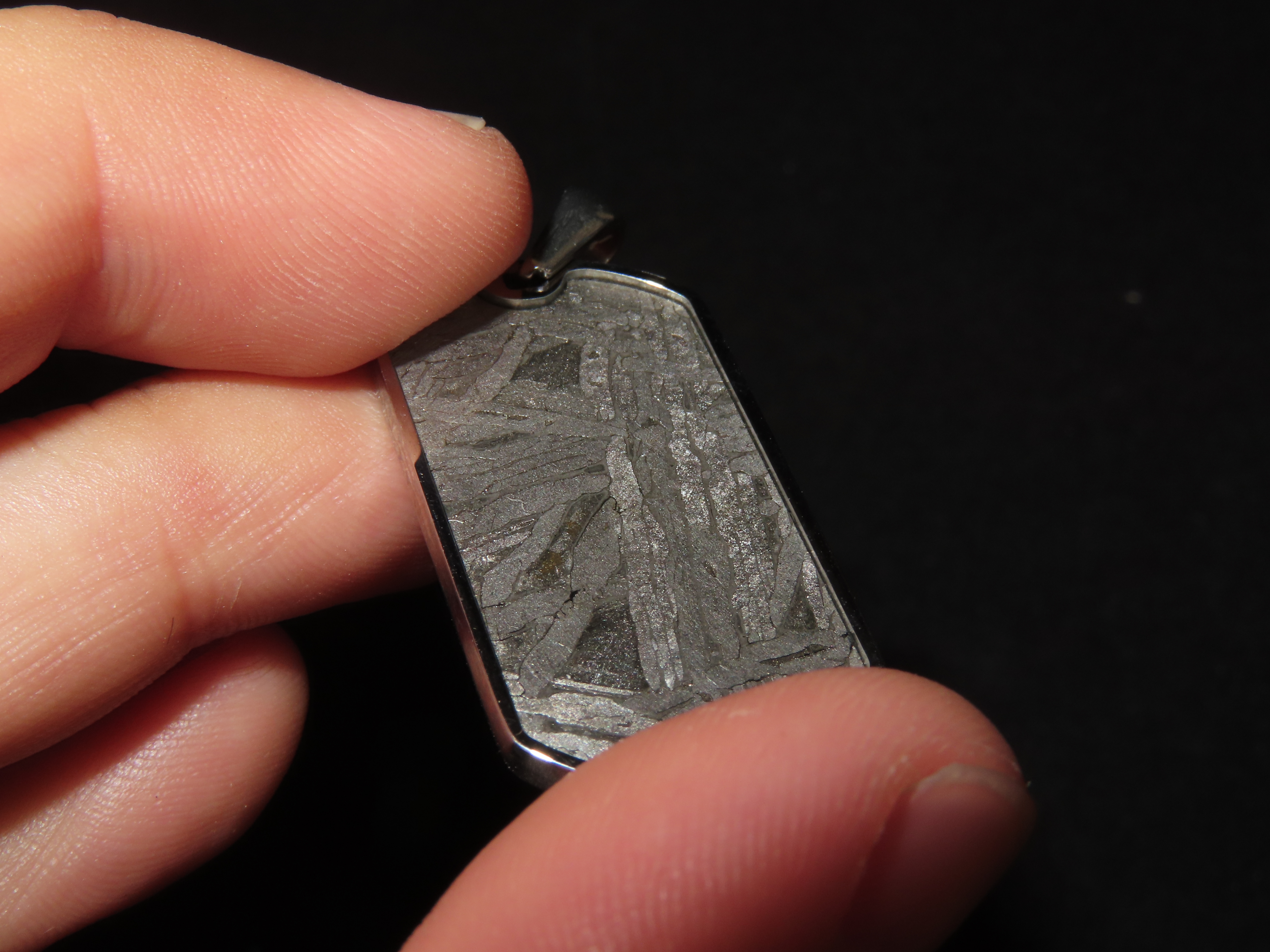 Nice Cut & Polished Meteorite Slab Pendant, Beautiful Windmanstatten Pattern