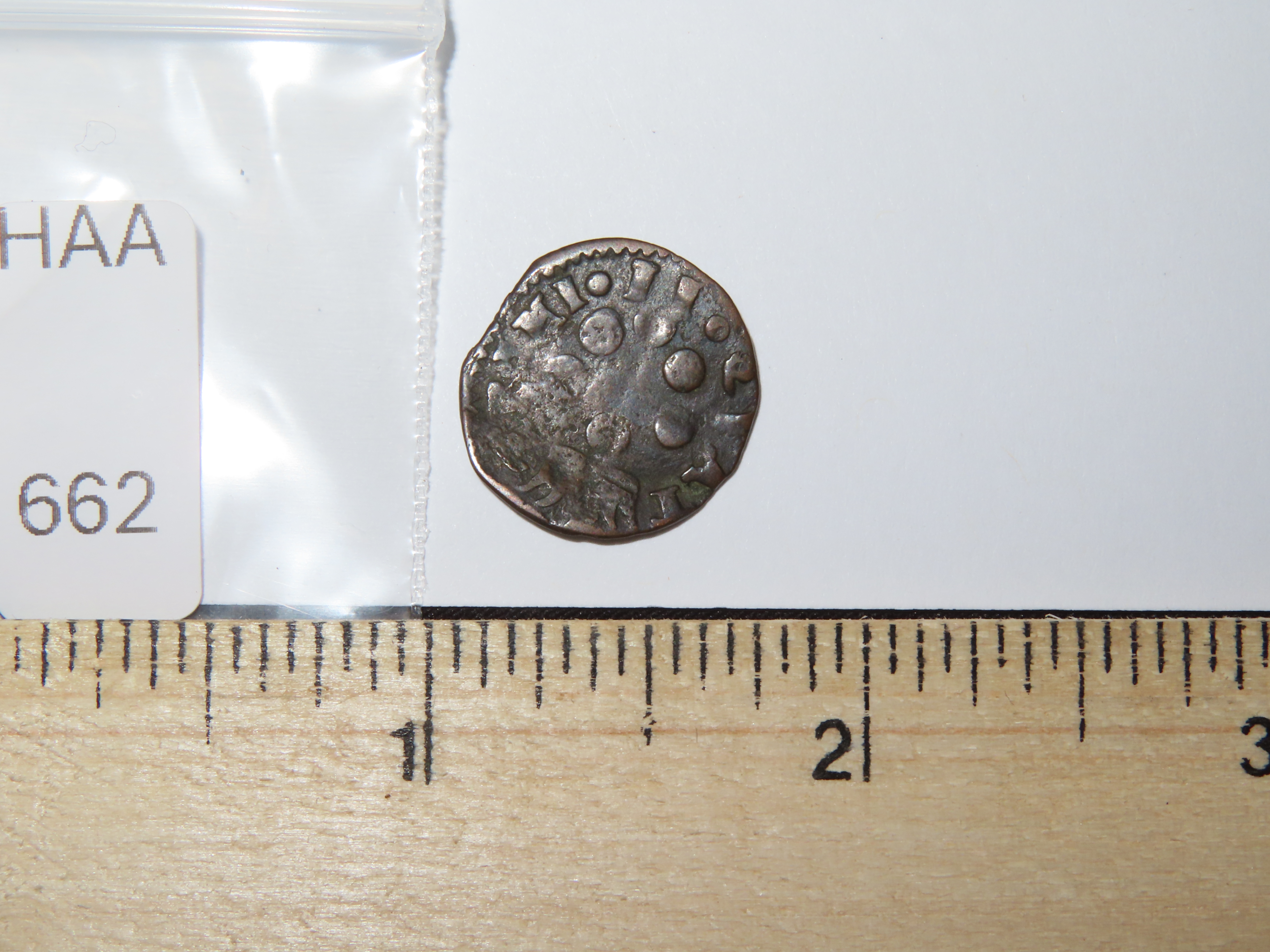 1687 Dated Colonial Era Coin with a Cross on one side, About the size of a Dime, Great Early Nearly 340 Year Old Coin