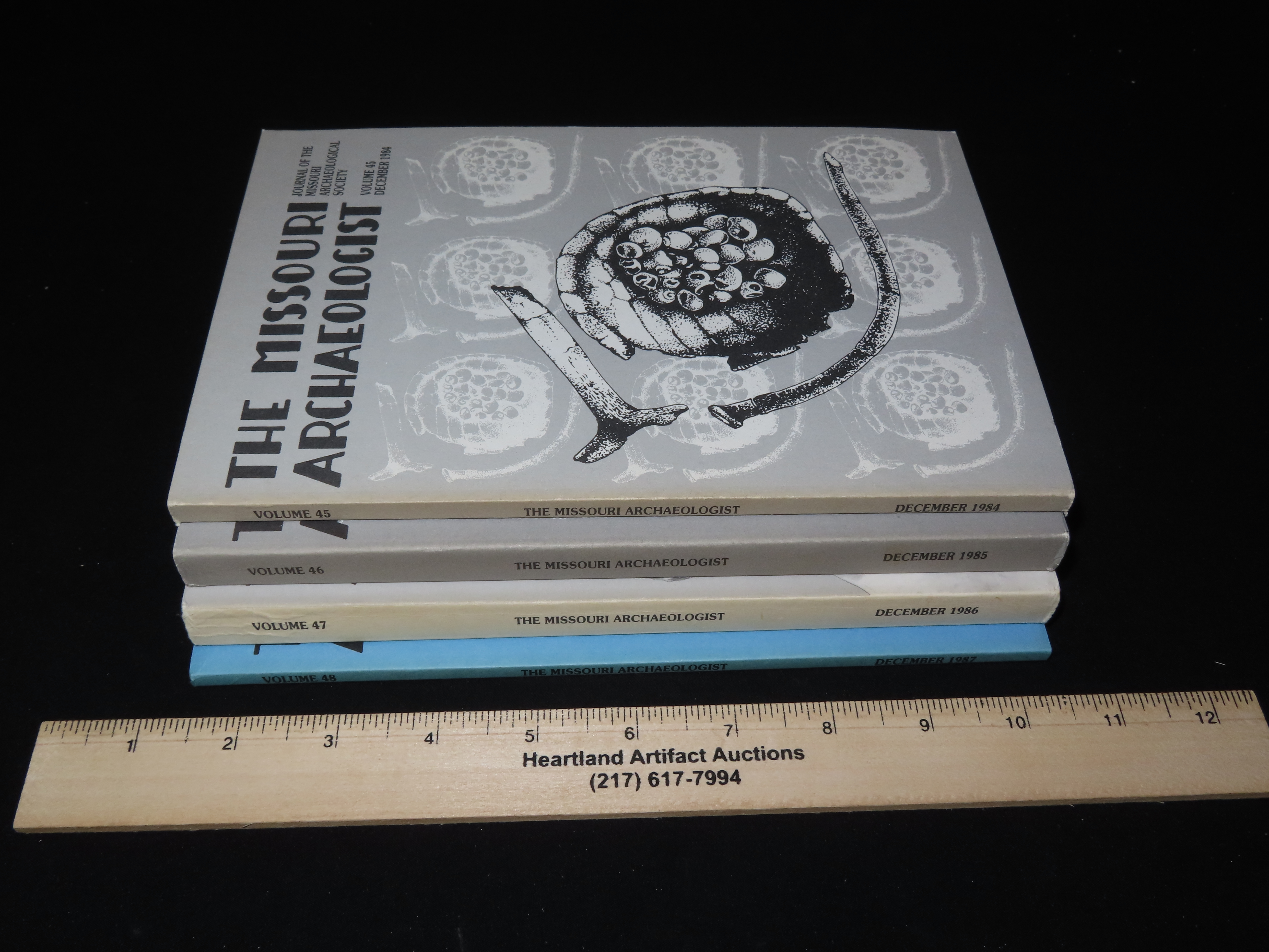 Lot of 1980's Missouri Archaeologist. Full of Pics & Articles on all kinds of Artifacts & Sites. 1984-1987, Only one issue printed per year 
