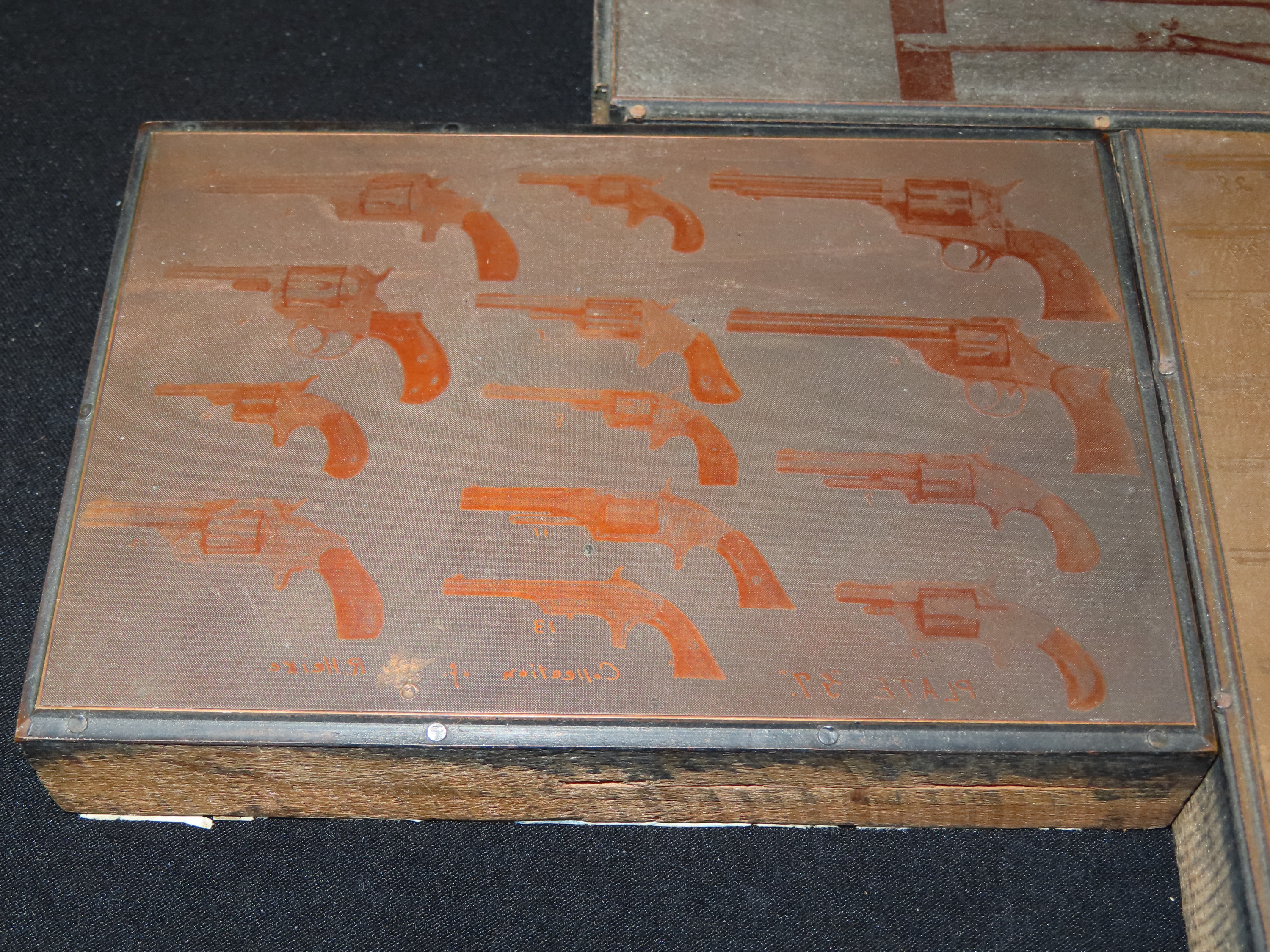 Lot of Antique Copper Printing Plates with Guns, Pistols, Colts, Revolvers, etc. Used in Rev. Heike's Book on guns.