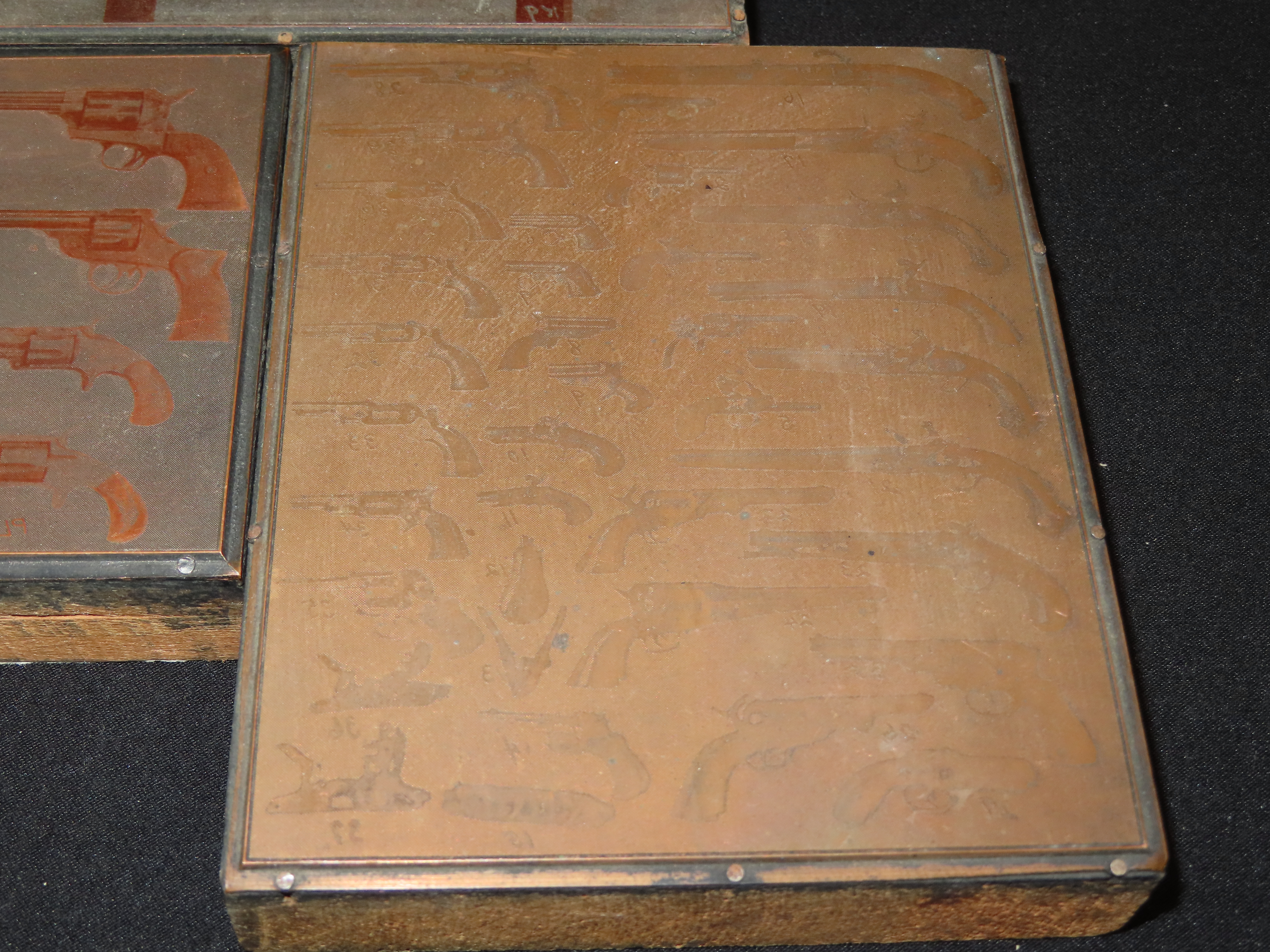 Lot of Antique Copper Printing Plates with Guns, Pistols, Colts, Revolvers, etc. Used in Rev. Heike's Book on guns.