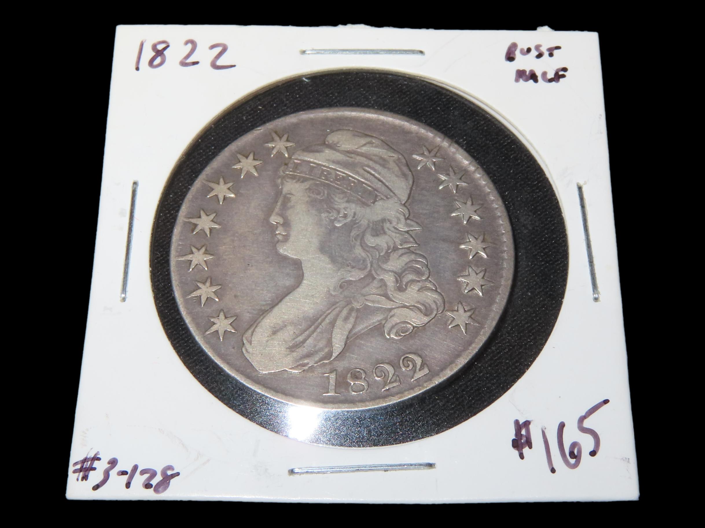 1822 Silver Bust Half Dollar, Lettered Edge, Nice Higher Grade Example, Amazing Original Details & Nice Patina. Early U.S. Coin, Lady Libert