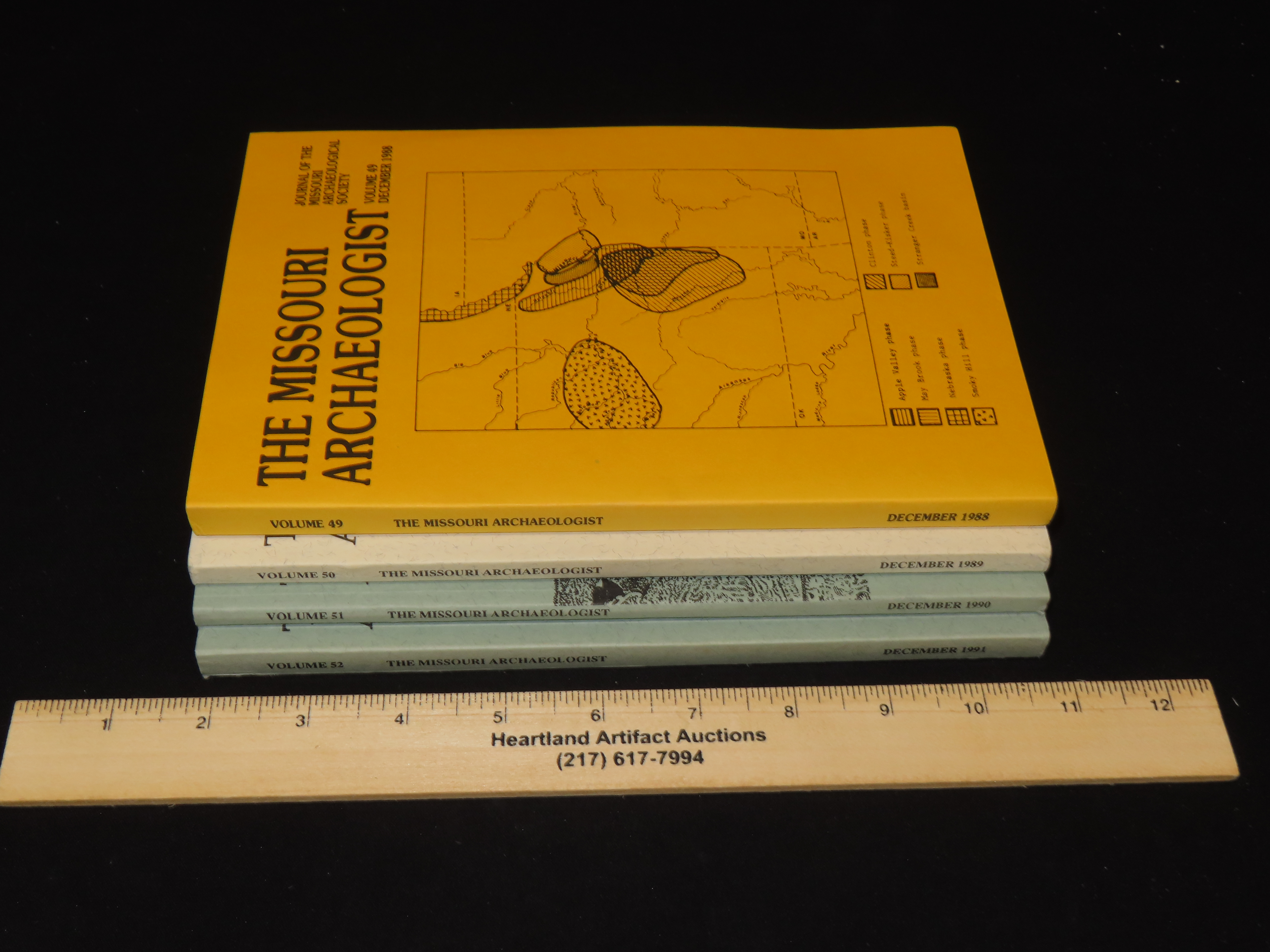 Lot of Missouri Archaeologist. Full of Pics & Articles on all kinds of Artifacts & Sites. 1988-1991, Only one issue printed per year on thes