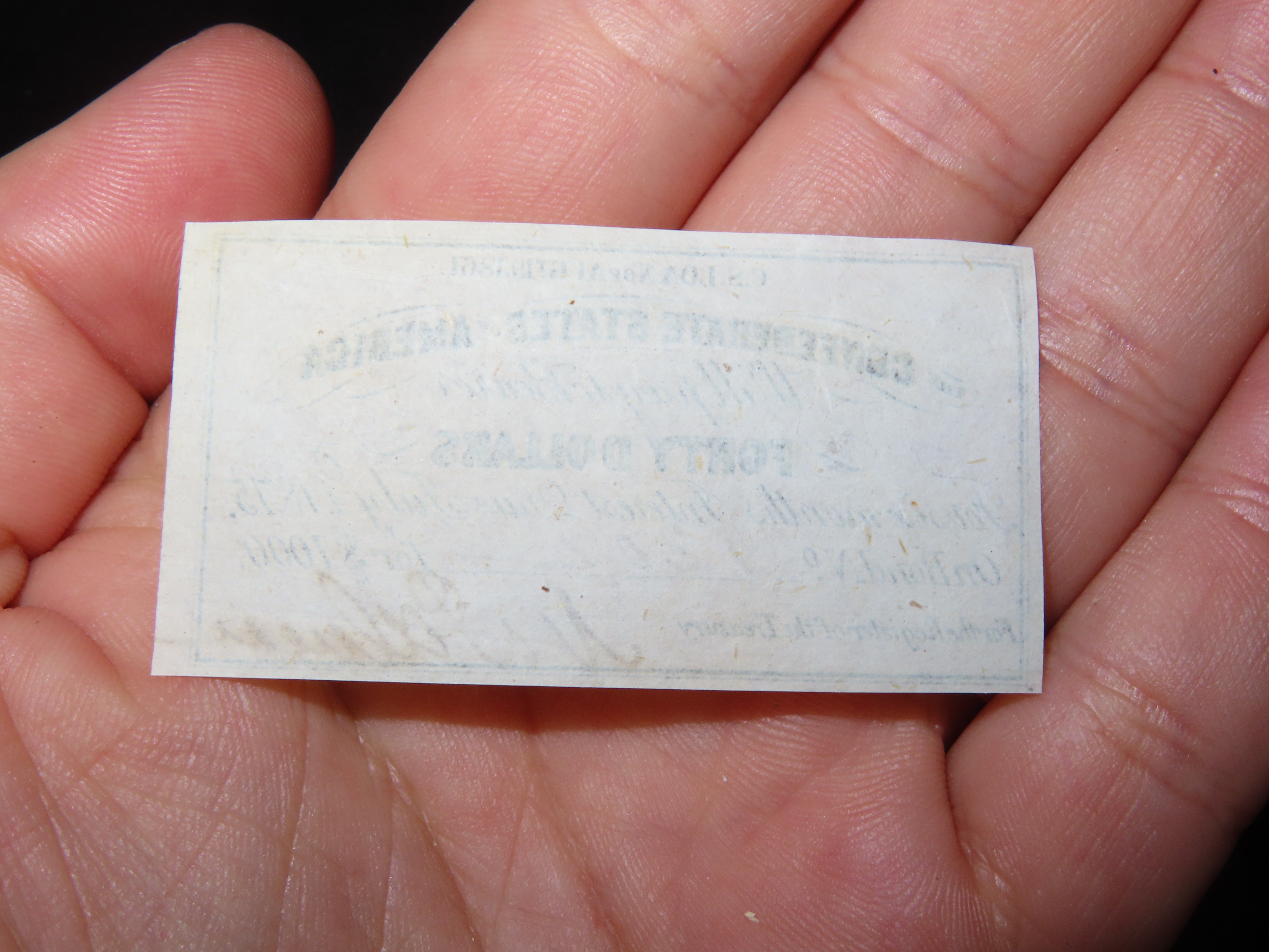 Civil War Confederate States $40 Bond Note, Dated August 19th, 1861. Original Hand Signed Document from the Time Period. Great Piece of Amer