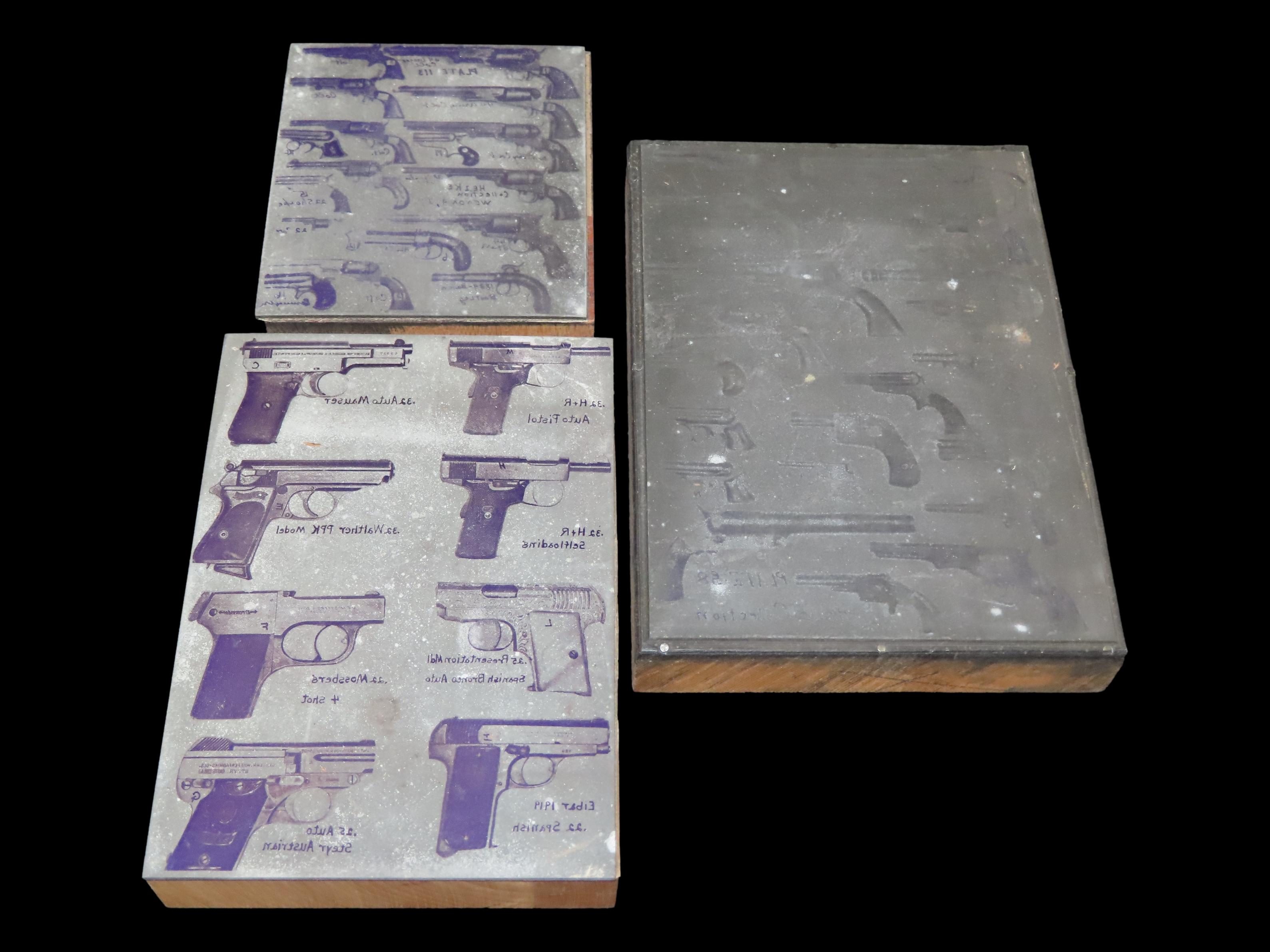 Lot of Antique Printing Plates with Guns, Pistols, Colts, Revolvers, etc. Used in Rev. Heike's Book on guns.