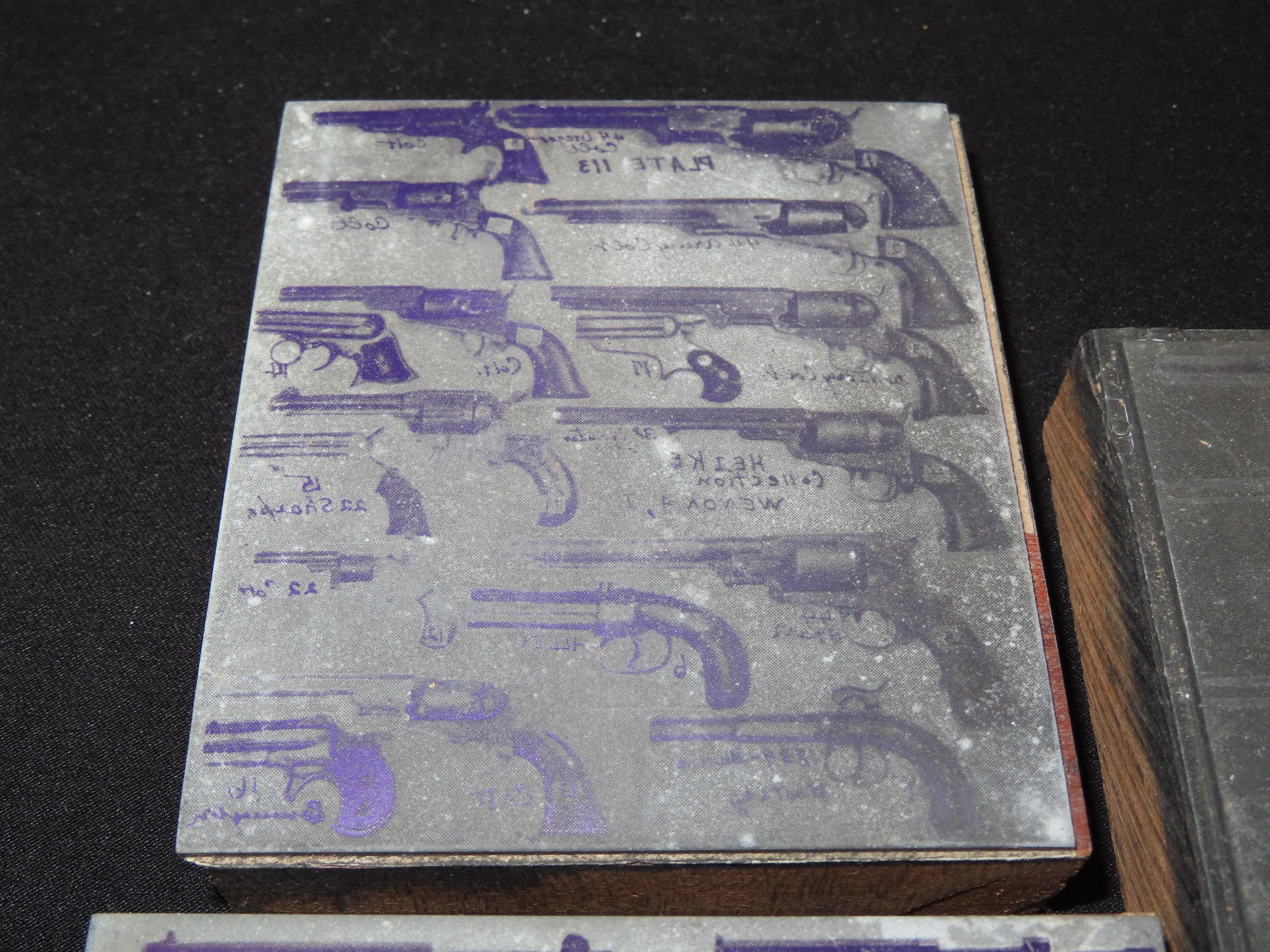 Lot of Antique Printing Plates with Guns, Pistols, Colts, Revolvers, etc. Used in Rev. Heike's Book on guns.