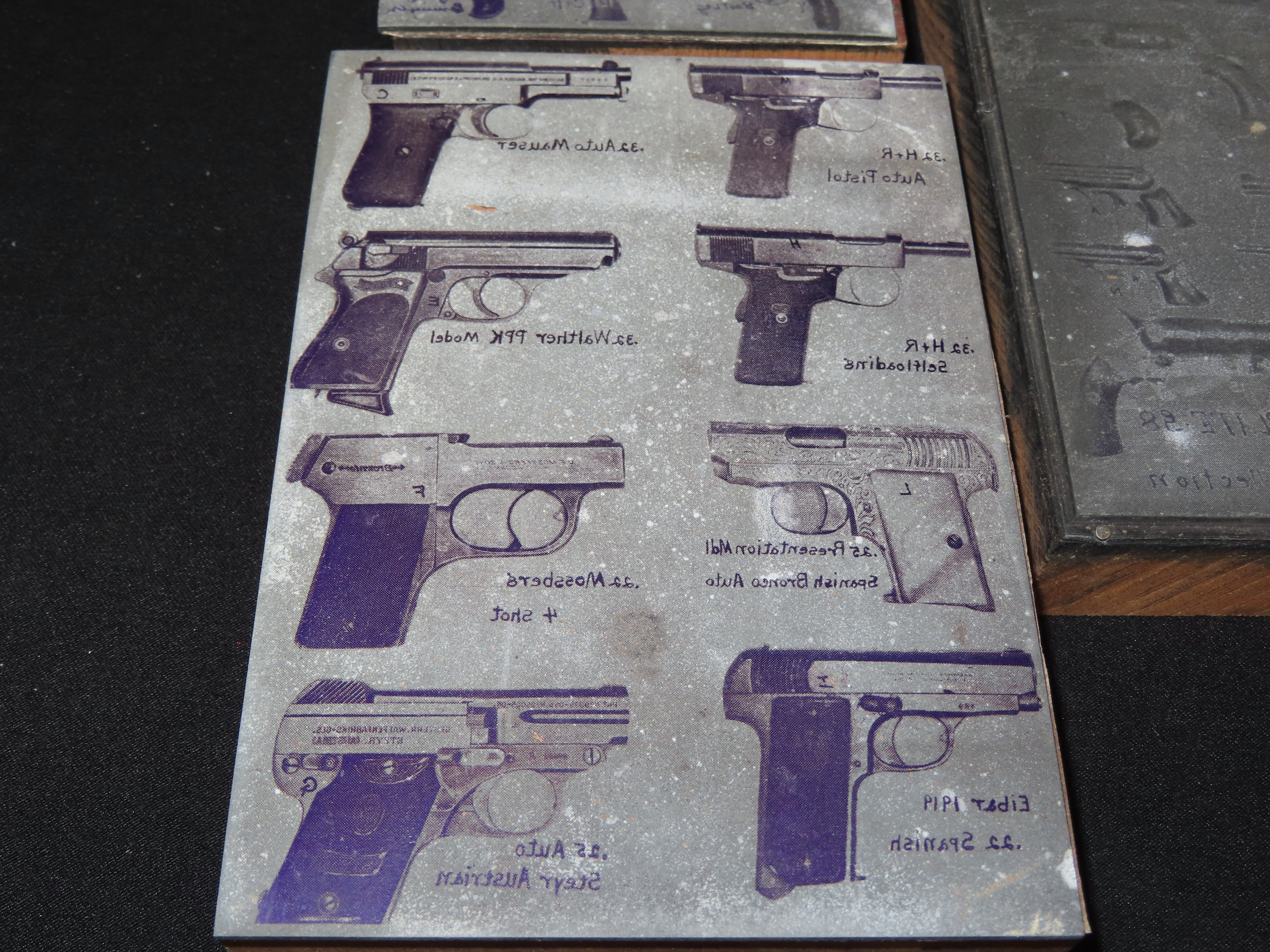 Lot of Antique Printing Plates with Guns, Pistols, Colts, Revolvers, etc. Used in Rev. Heike's Book on guns.