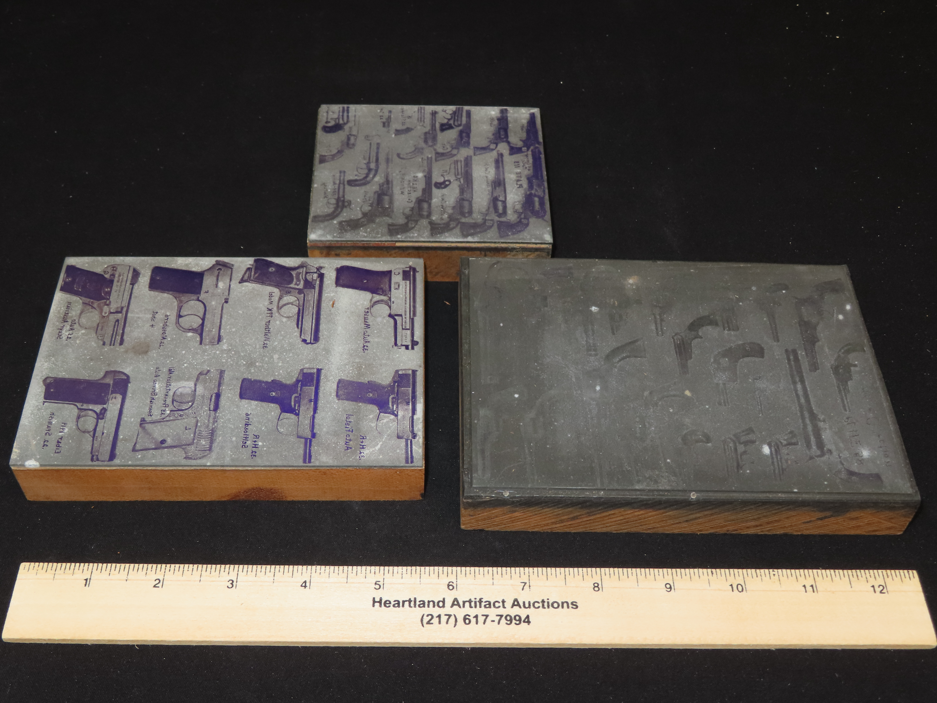 Lot of Antique Printing Plates with Guns, Pistols, Colts, Revolvers, etc. Used in Rev. Heike's Book on guns.
