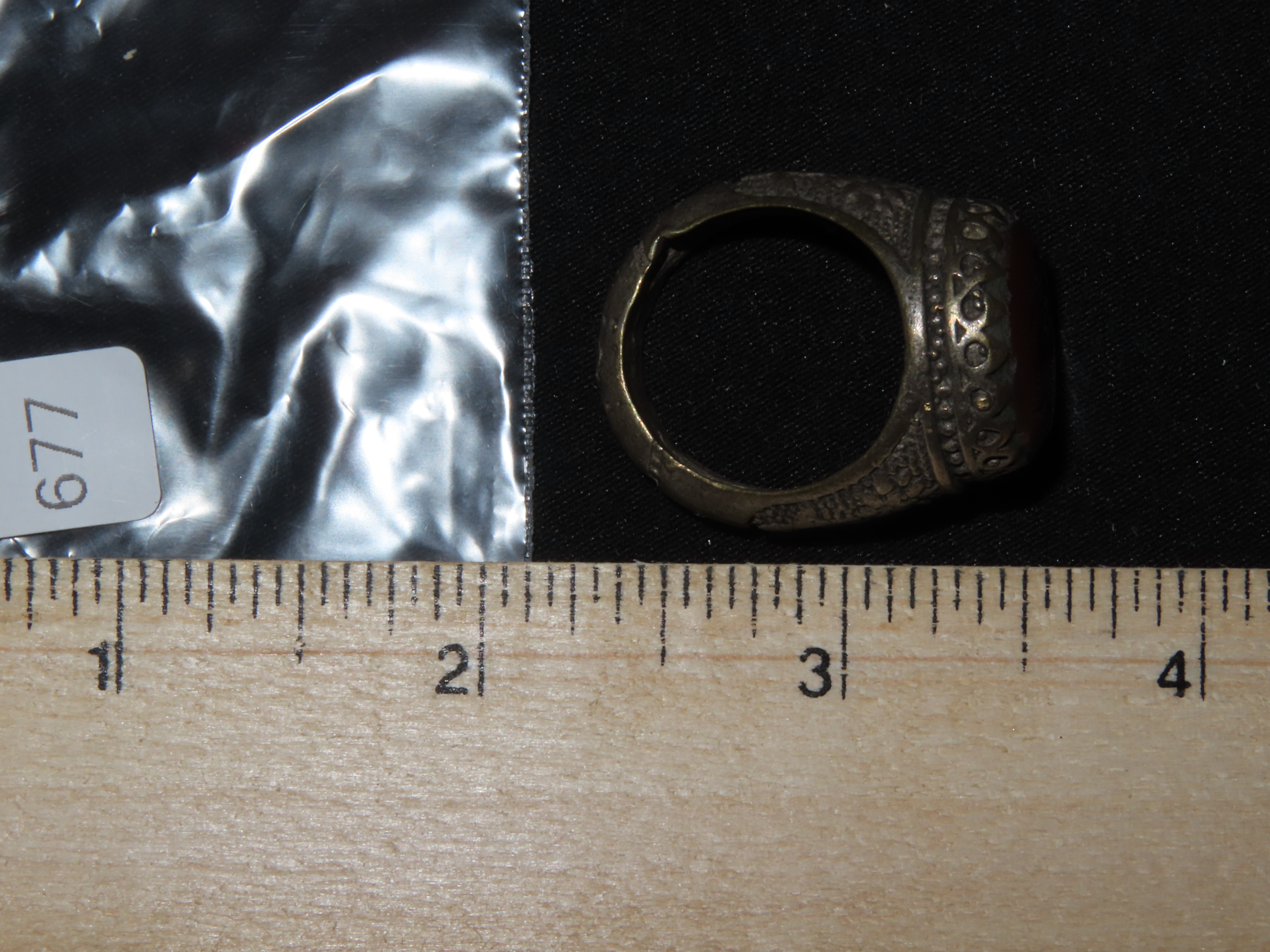 Nice Roman Viking Engraved Intaglio Seal Ring, Bronze with Stone Intaglio Inset.