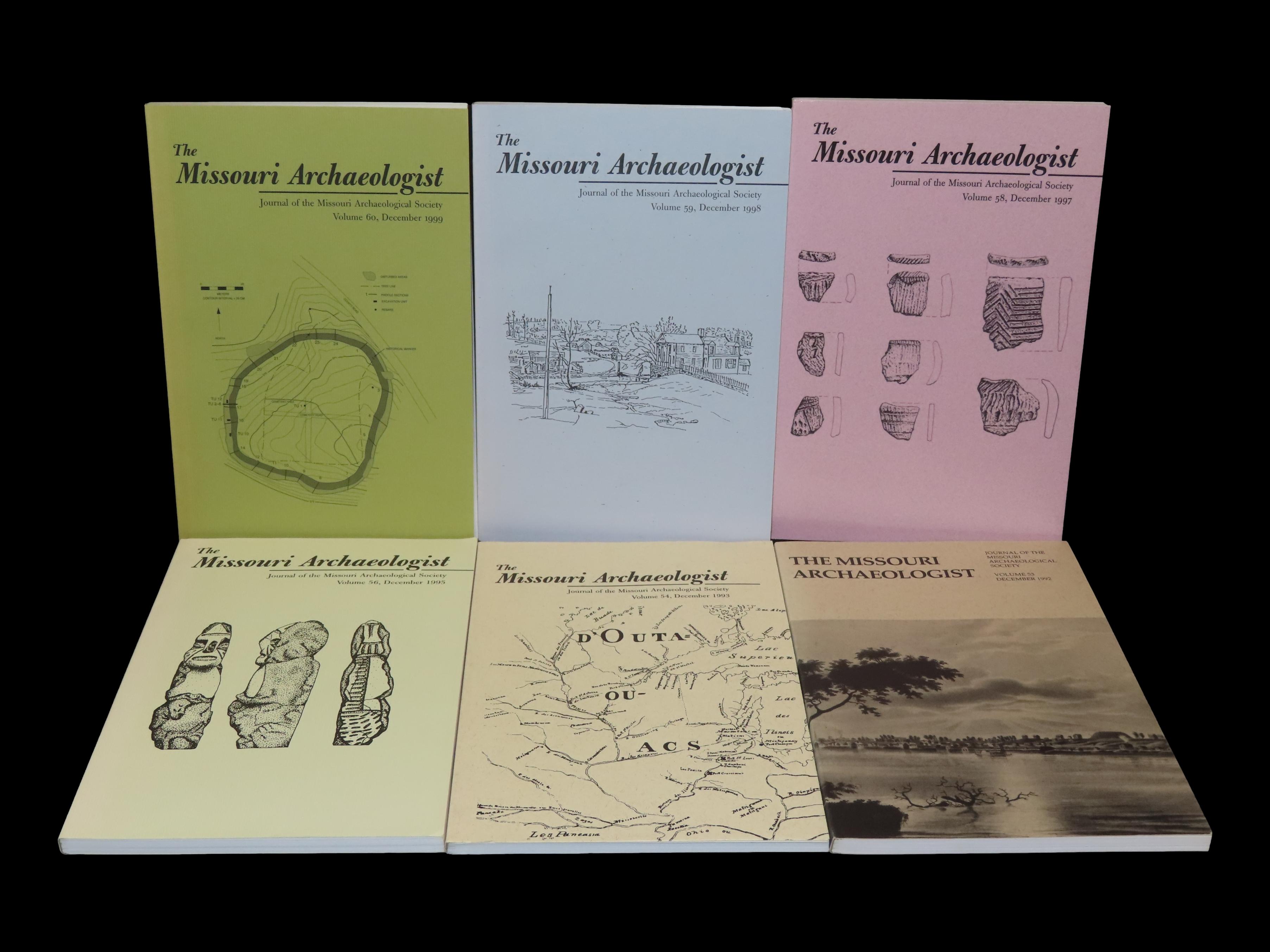 Lot of 6 Missouri Archaeologist. Full of Pics & Articles on all kinds of Artifacts & Sites. 1992-1999, Only one issue printed per year on th