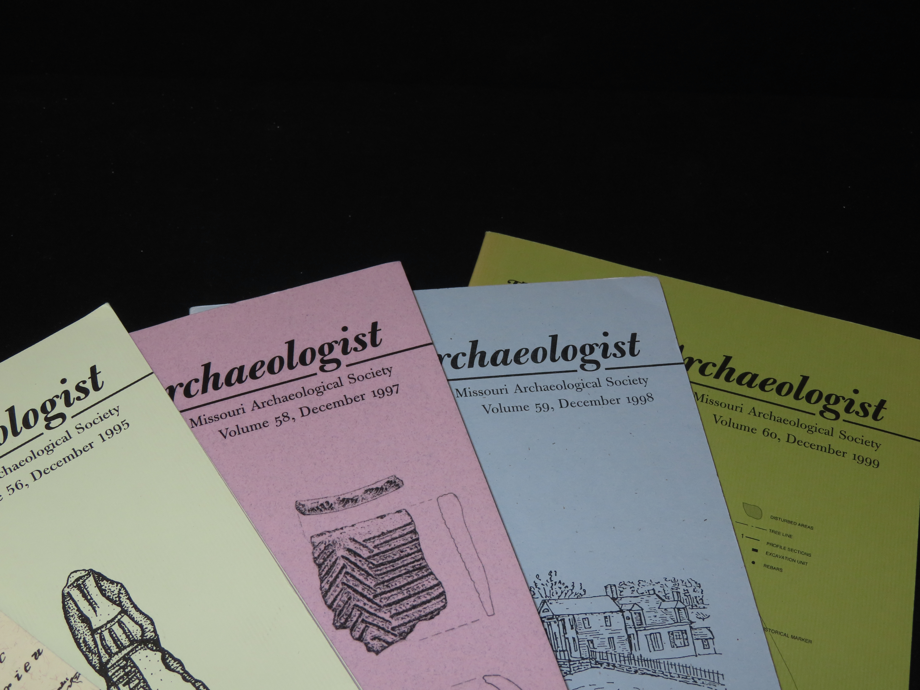 Lot of 6 Missouri Archaeologist. Full of Pics & Articles on all kinds of Artifacts & Sites. 1992-1999, Only one issue printed per year on th