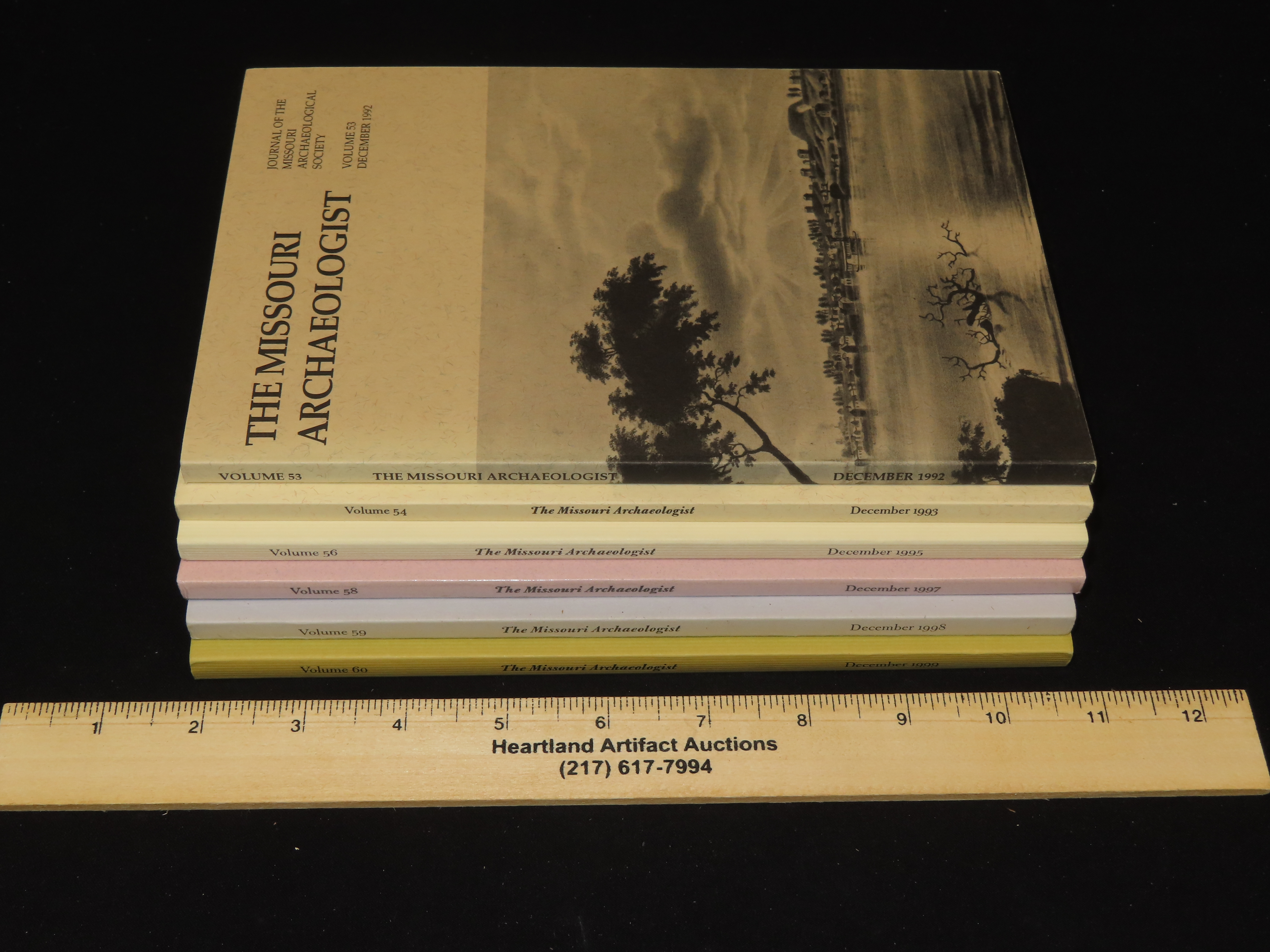Lot of 6 Missouri Archaeologist. Full of Pics & Articles on all kinds of Artifacts & Sites. 1992-1999, Only one issue printed per year on th