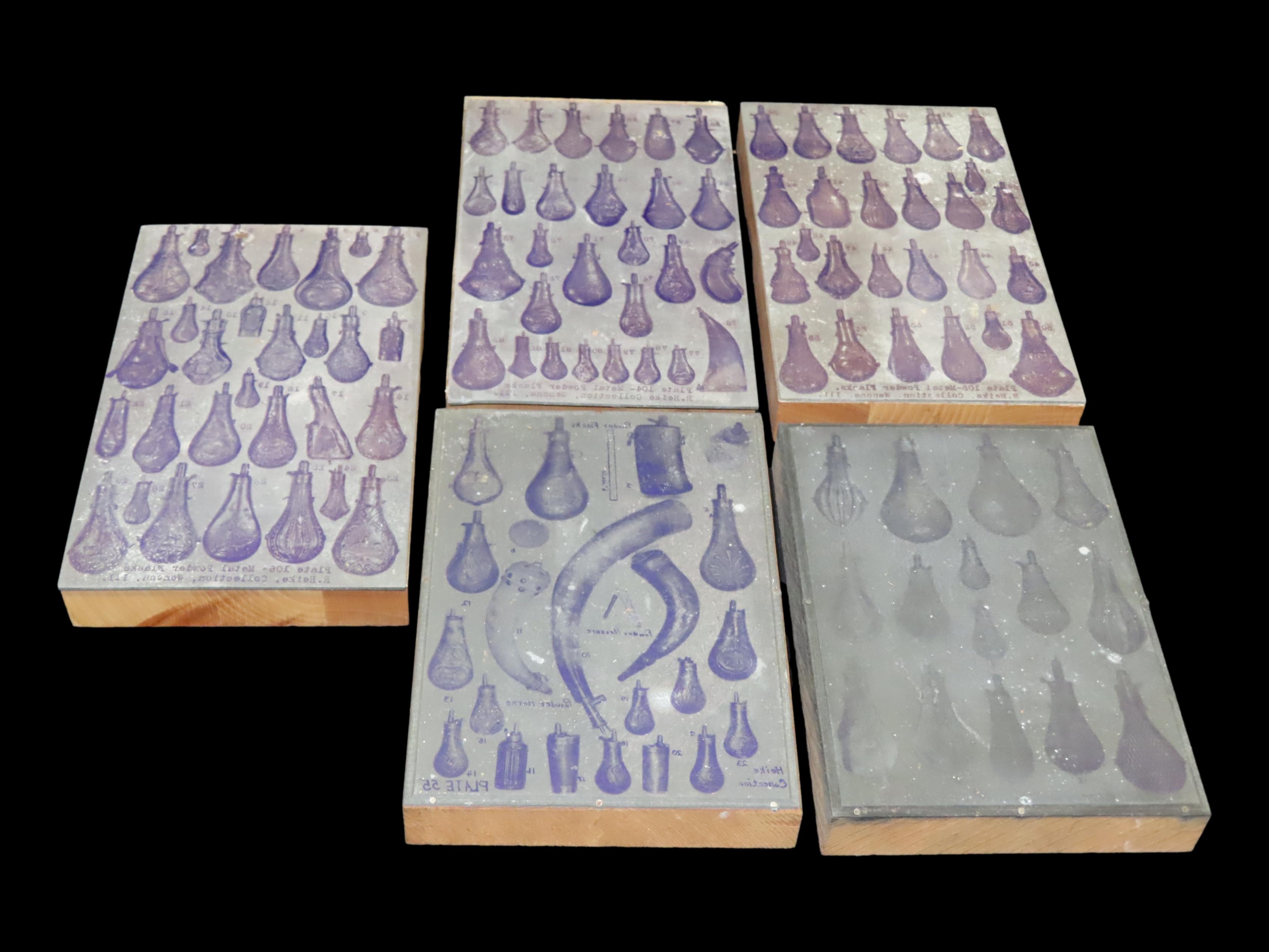 Lot of Antique Printing Plates with Civil War era Powder FLasks, etc. Used in Rev. Heike's Book on guns.
