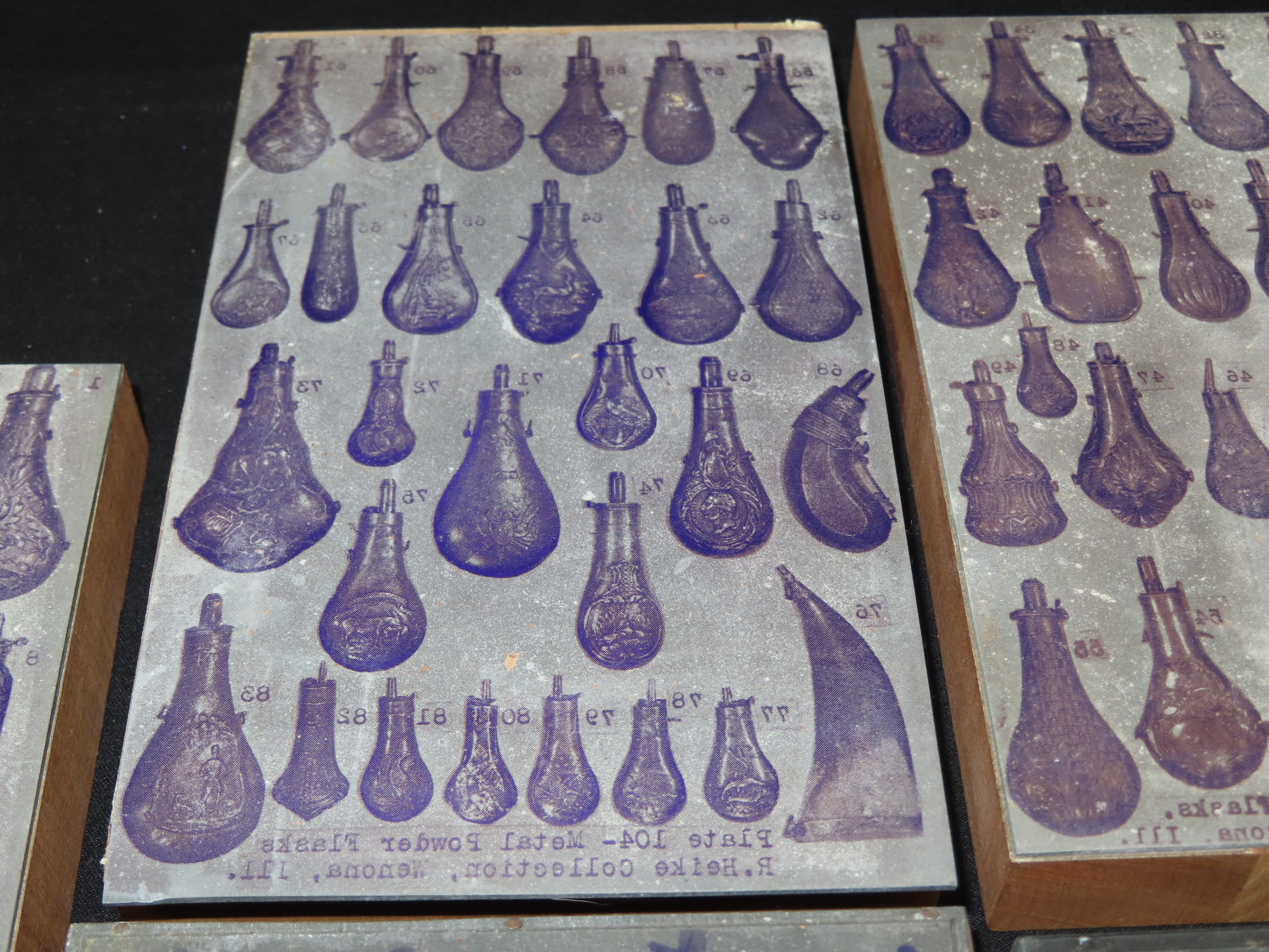 Lot of Antique Printing Plates with Civil War era Powder FLasks, etc. Used in Rev. Heike's Book on guns.