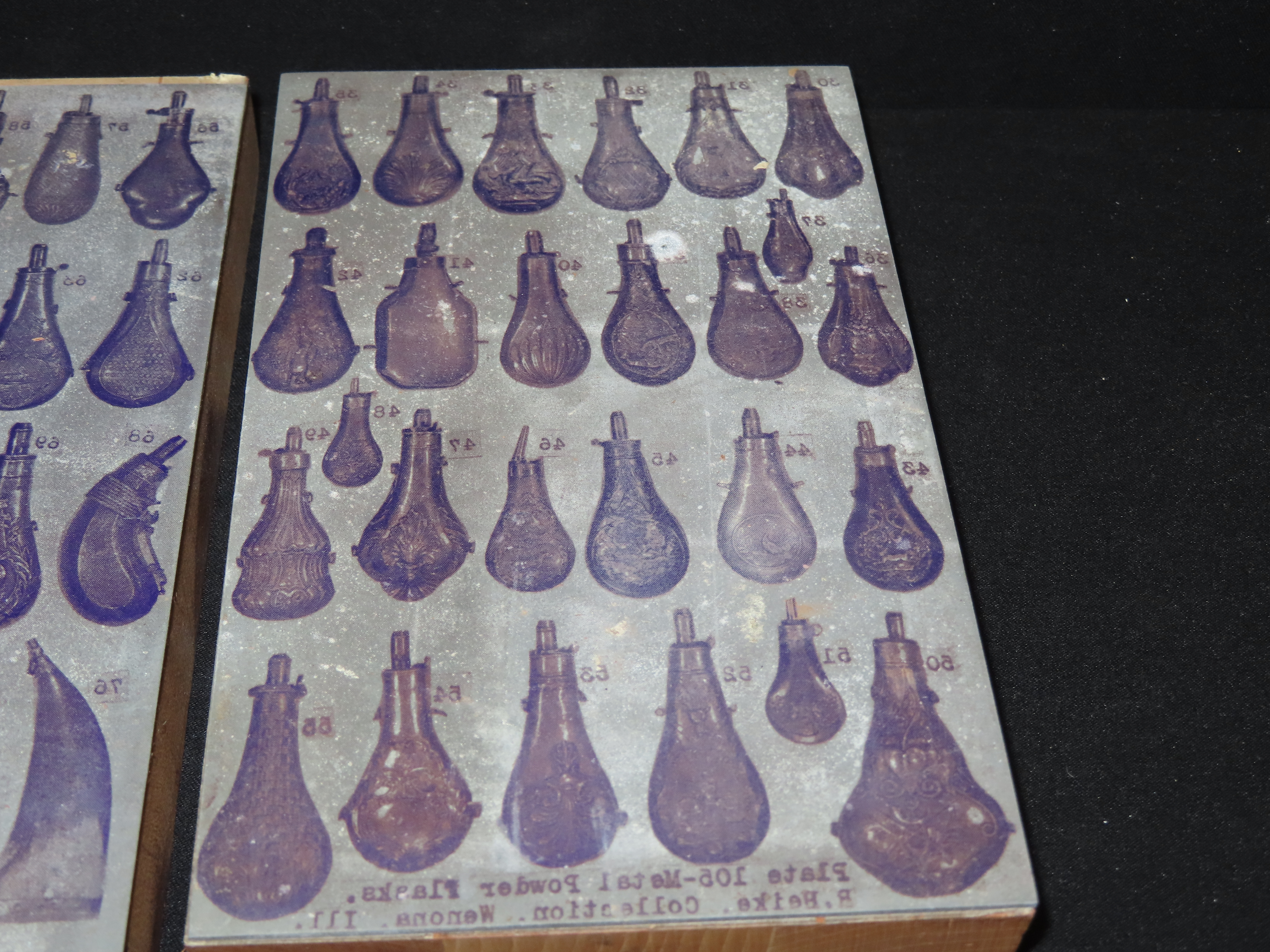 Lot of Antique Printing Plates with Civil War era Powder FLasks, etc. Used in Rev. Heike's Book on guns.
