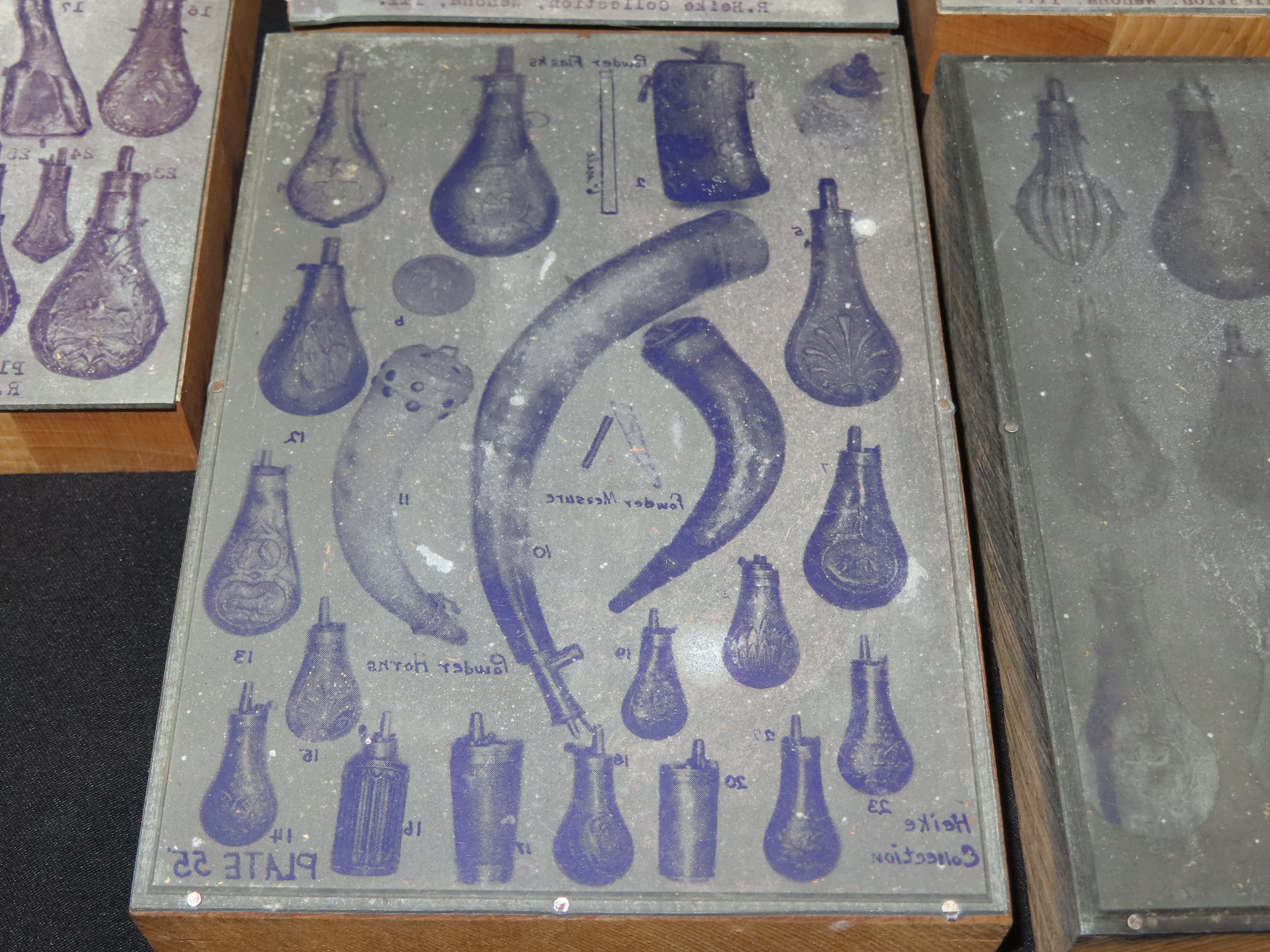 Lot of Antique Printing Plates with Civil War era Powder FLasks, etc. Used in Rev. Heike's Book on guns.