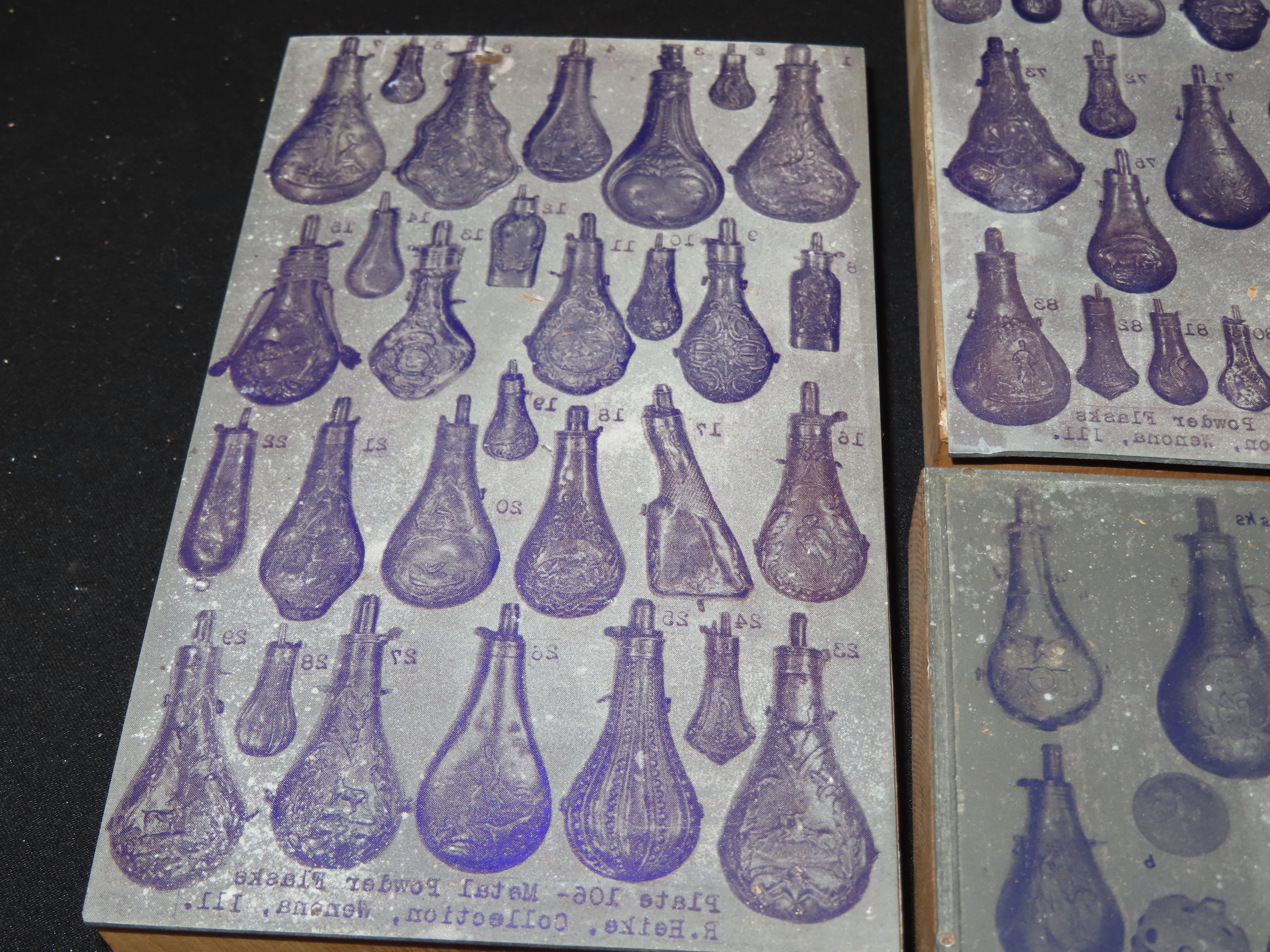 Lot of Antique Printing Plates with Civil War era Powder FLasks, etc. Used in Rev. Heike's Book on guns.