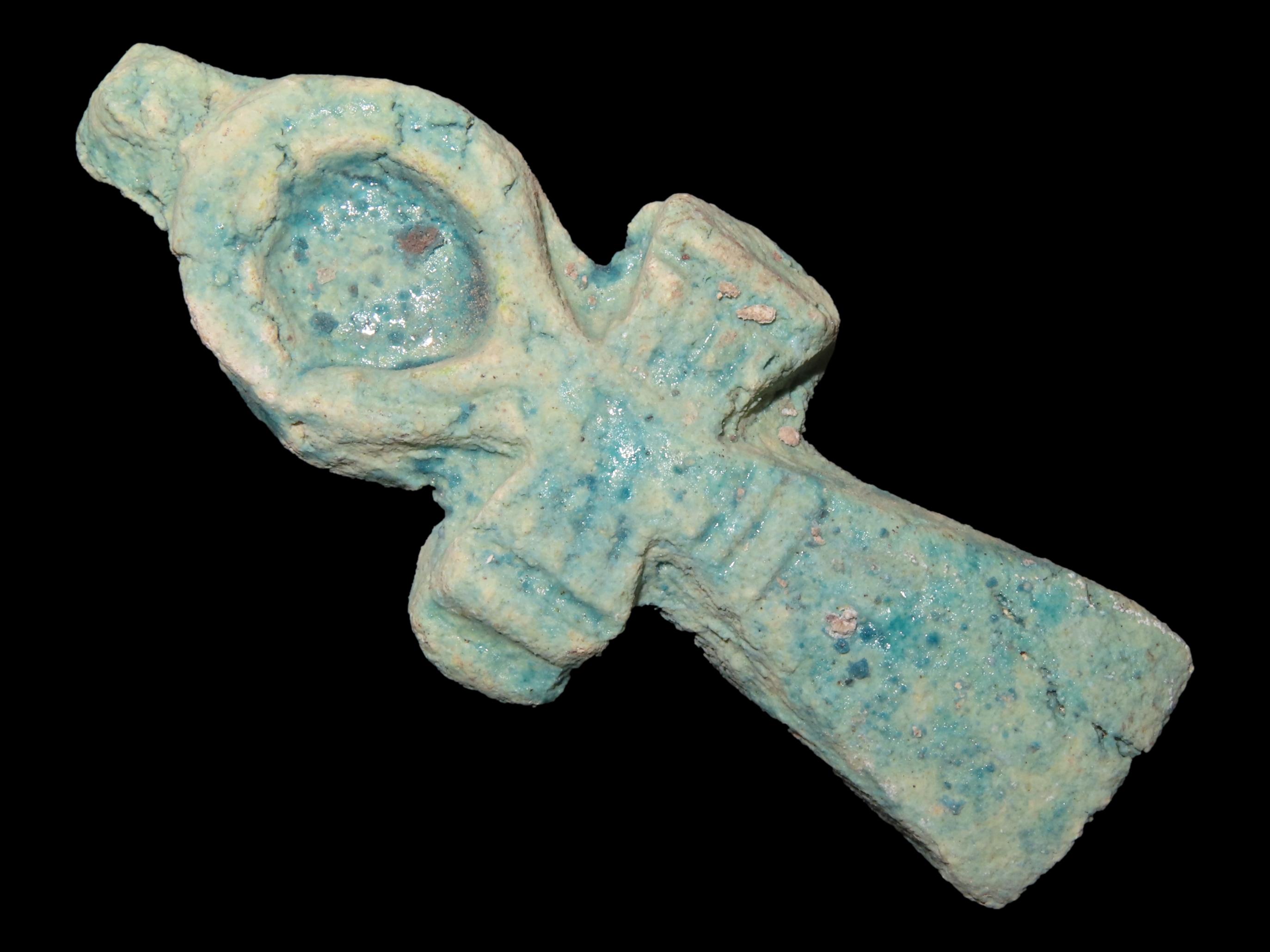 3 3/8" Egyptian Faience Ankh Amulet "Key of Life," Ptolemaic, 305-30BC