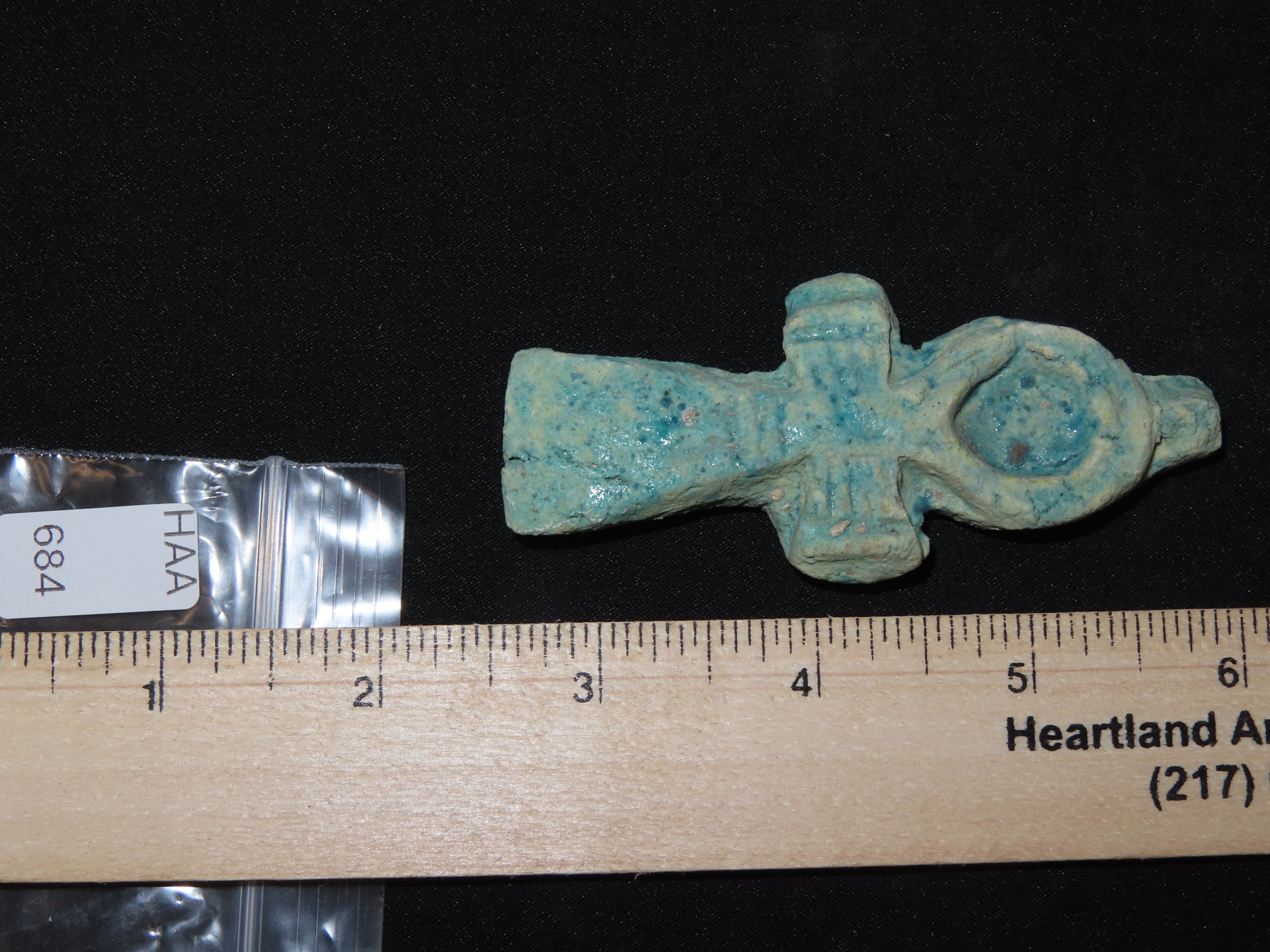 3 3/8" Egyptian Faience Ankh Amulet "Key of Life," Ptolemaic, 305-30BC