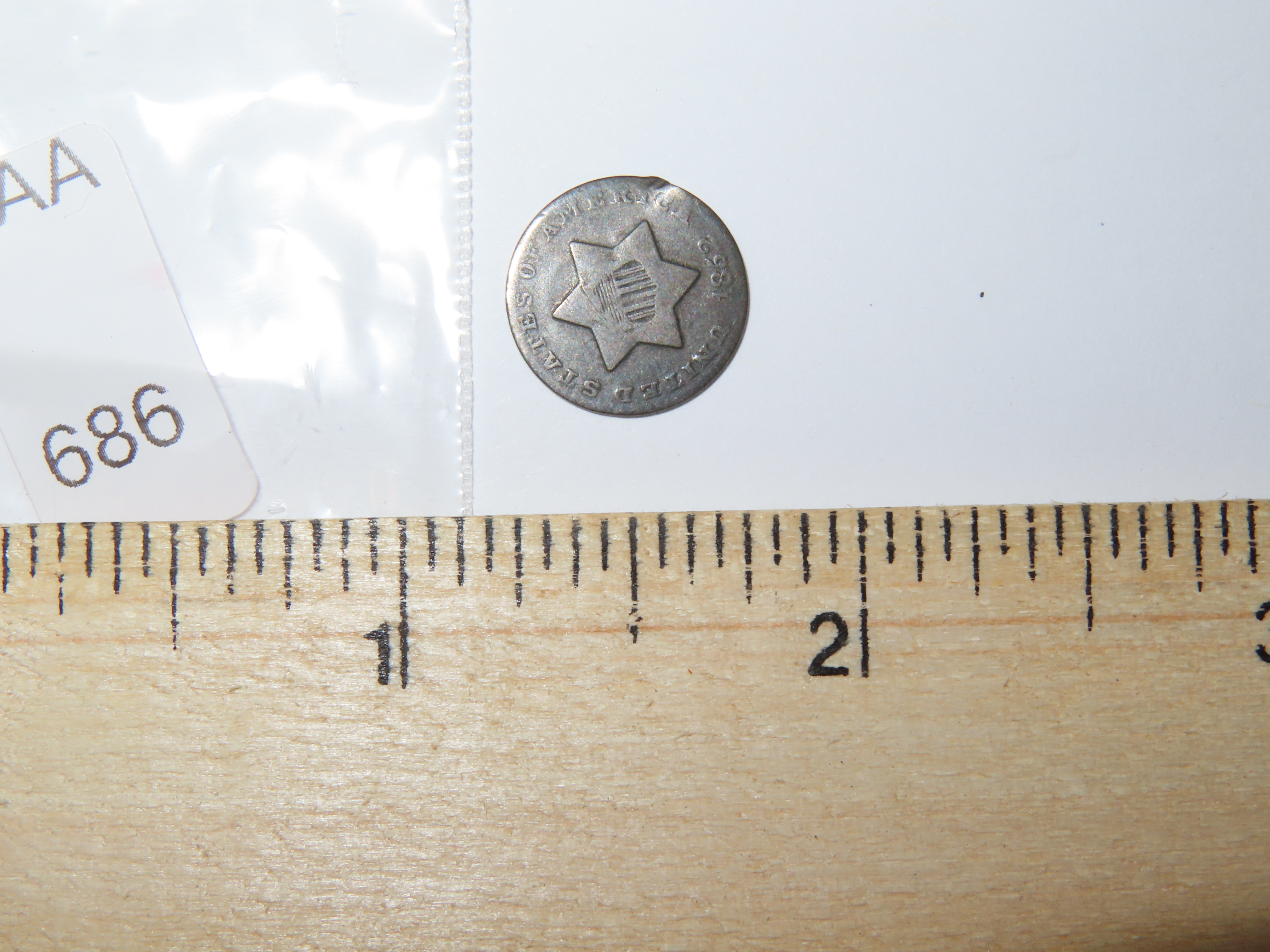 1852 Three Cent Silver, Rare Early U.S. Fractional Currency, Obsolete Coins, 3 Cents. Nice Original Condition with Great Details. Hard to Fi