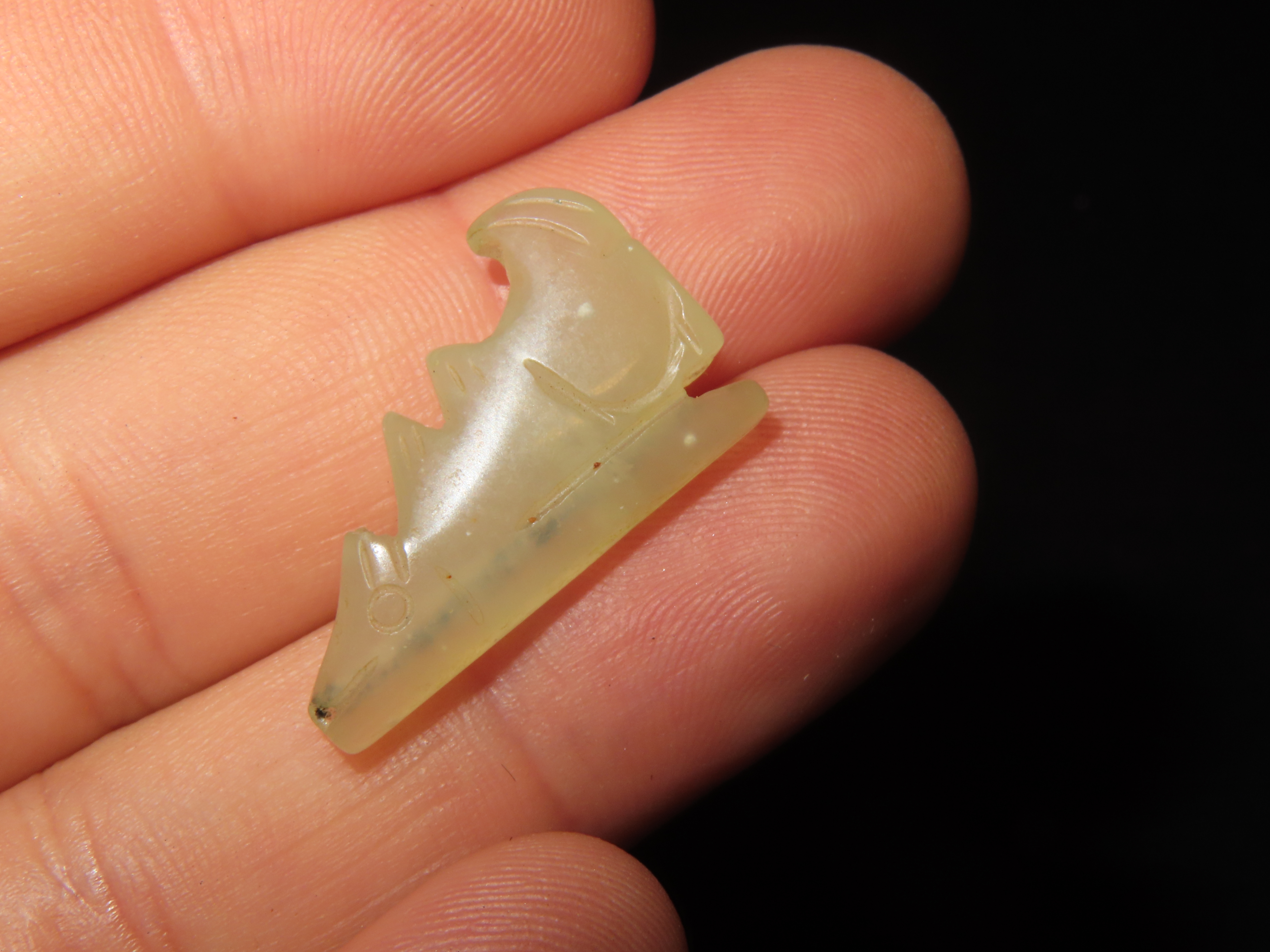 Nice Translucent Jade Zuni Fetish Wolf Effigy Bead, Animal Effigy, Great Example