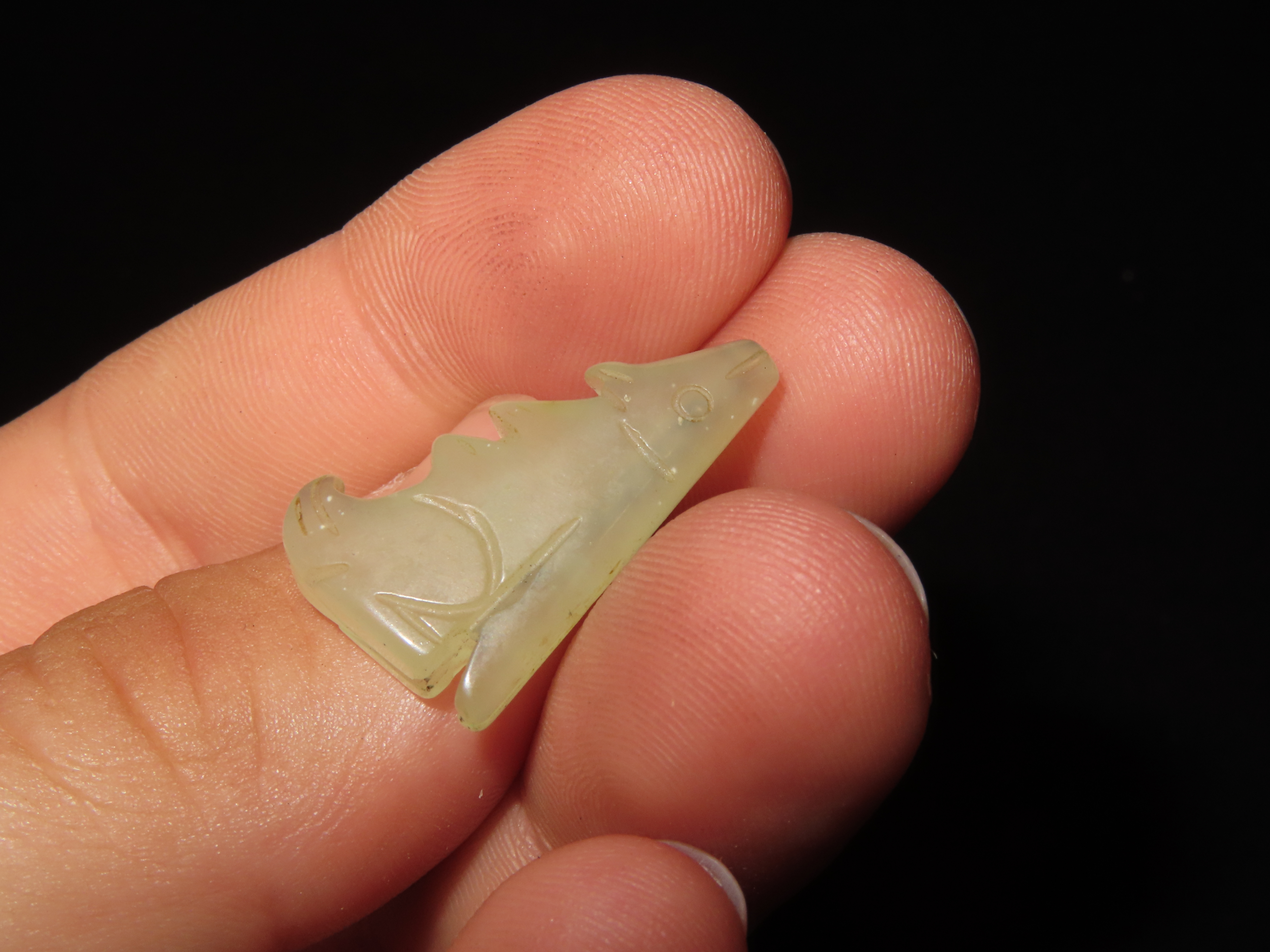 Nice Translucent Jade Zuni Fetish Wolf Effigy Bead, Animal Effigy, Great Example