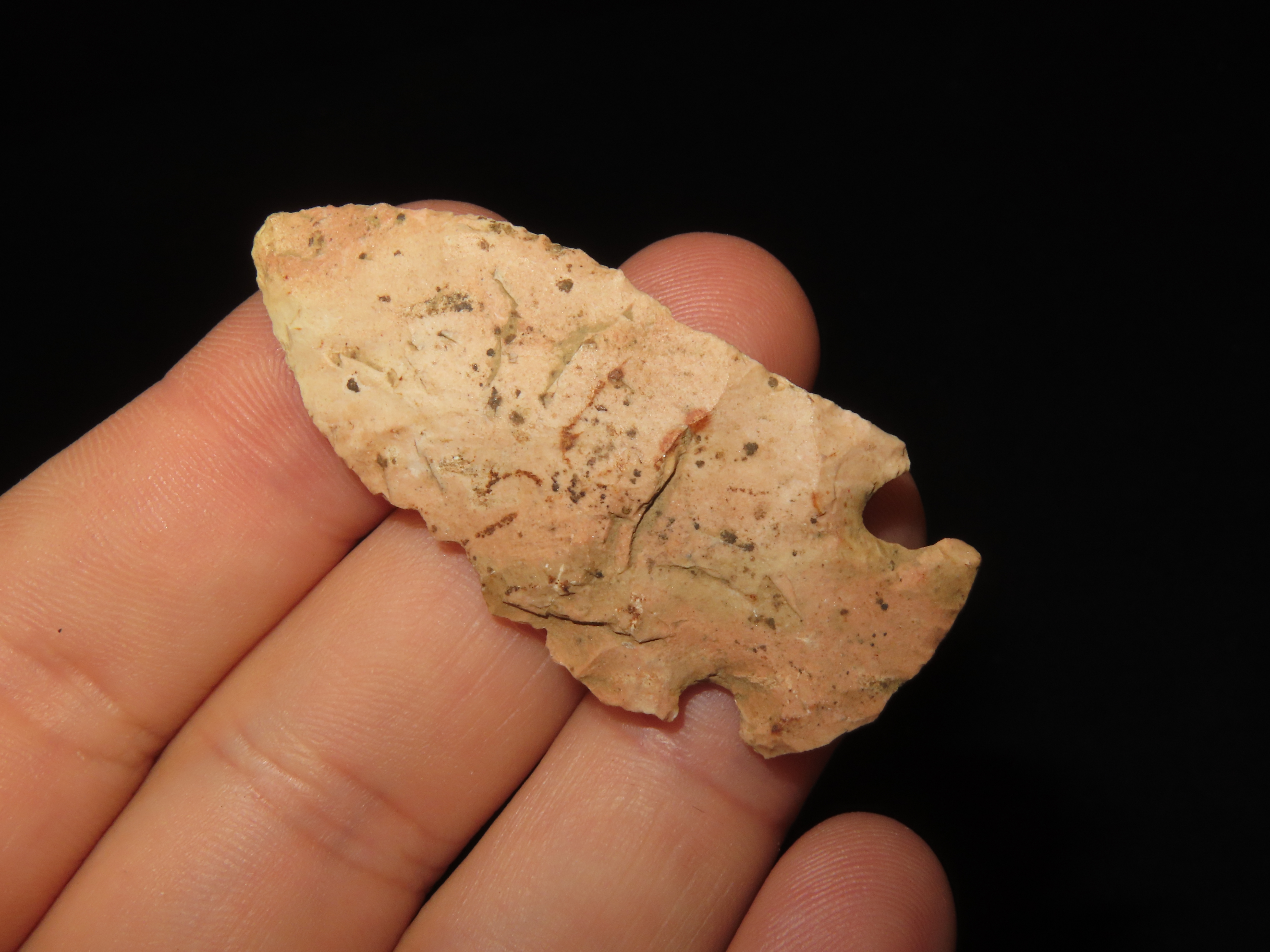 2 1/8" Kirk Corner Notch found in Adams County Illinois. Indian Arrowhead, Artifact.